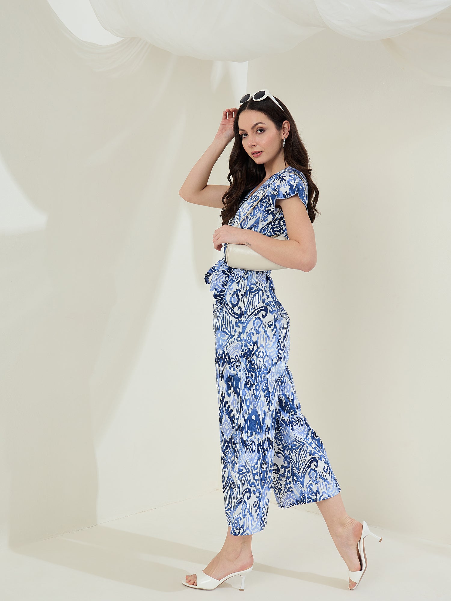 StyleStone Women's Rayon Ikkat & Porcelain Printed Jumpsuit