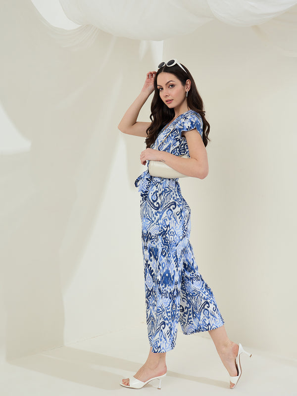 StyleStone Women's Rayon Ikkat & Porcelain Printed Jumpsuit