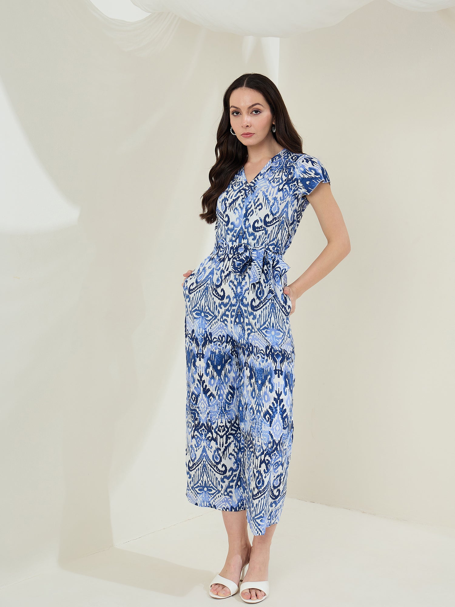 StyleStone Women's Rayon Ikkat & Porcelain Printed Jumpsuit