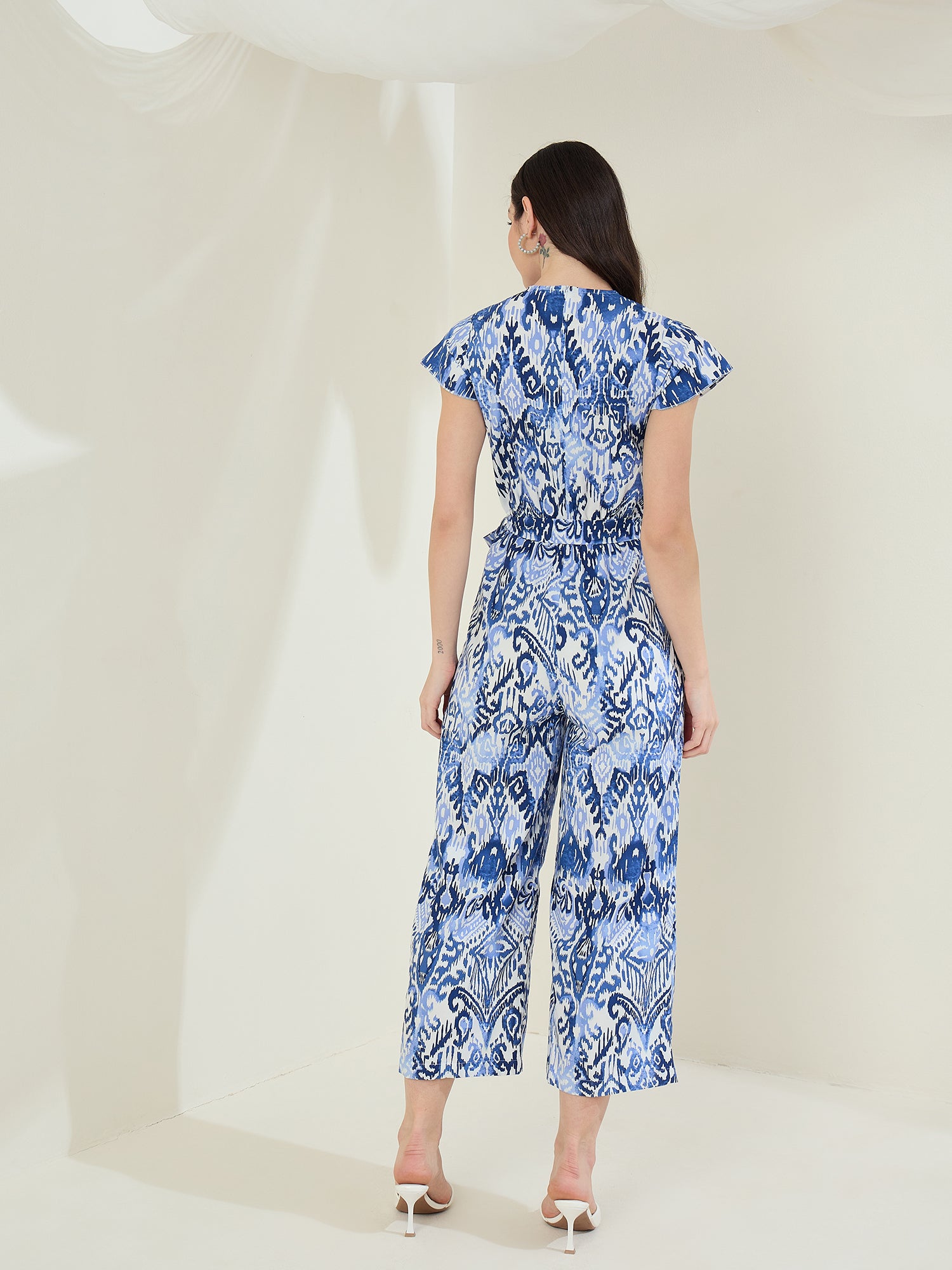 StyleStone Women's Rayon Ikkat & Porcelain Printed Jumpsuit