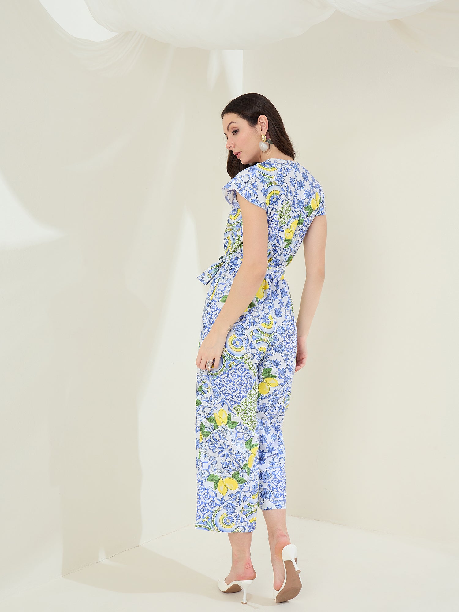 StyleStone Women's Rayon Ikkat & Porcelain Printed Jumpsuit