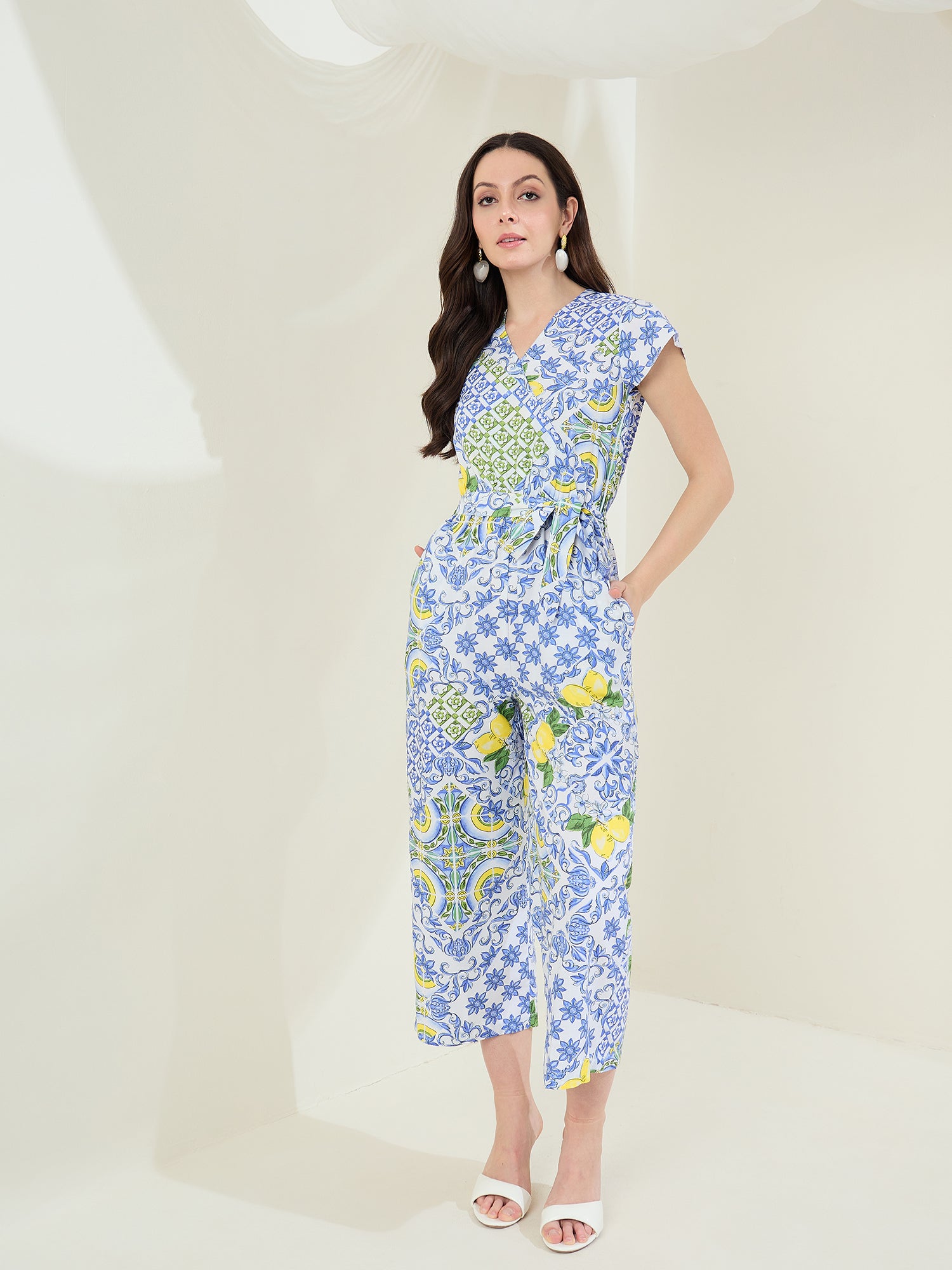 StyleStone Women's Rayon Ikkat & Porcelain Printed Jumpsuit