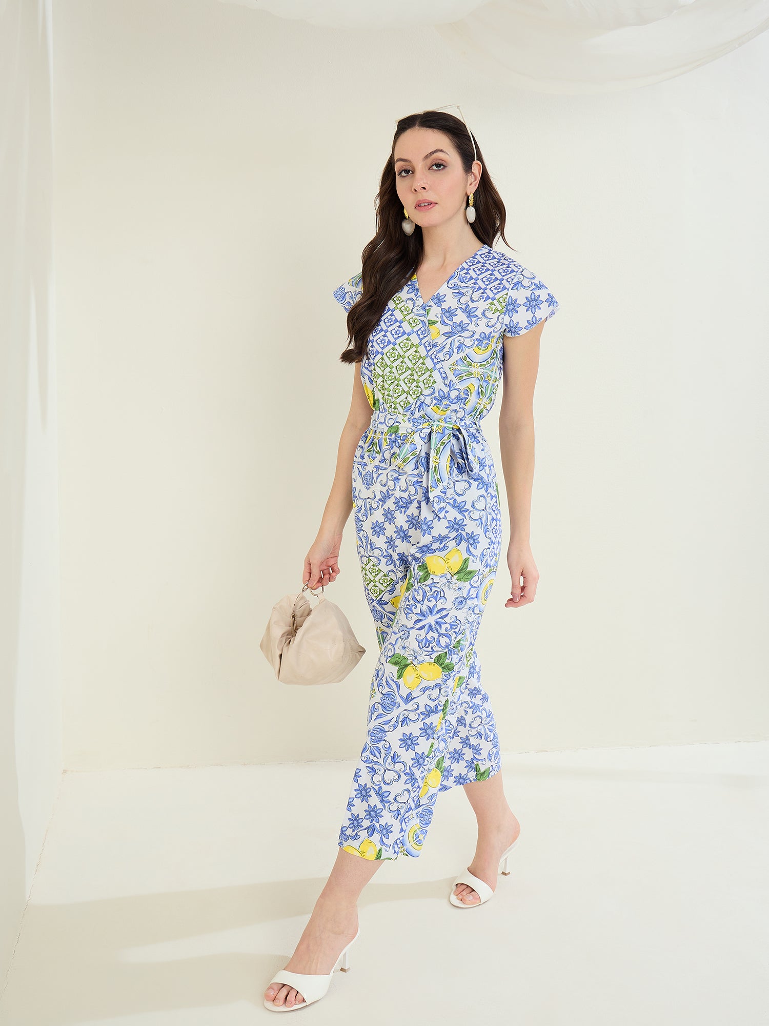 StyleStone Women's Rayon Ikkat & Porcelain Printed Jumpsuit