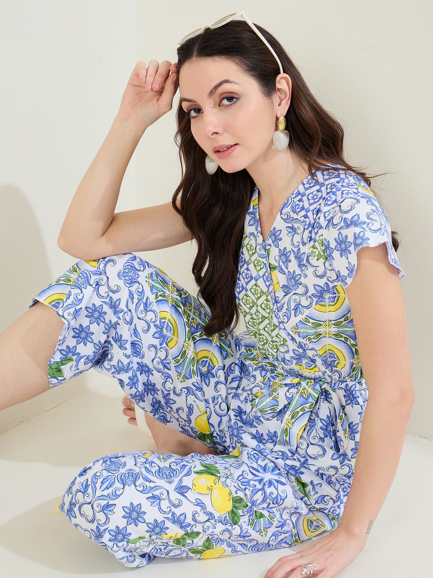 StyleStone Women's Rayon Ikkat & Porcelain Printed Jumpsuit