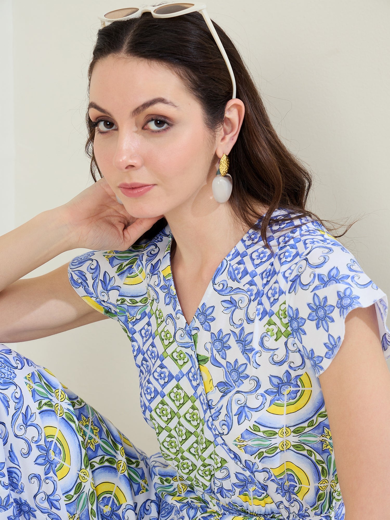 StyleStone Women's Rayon Ikkat & Porcelain Printed Jumpsuit