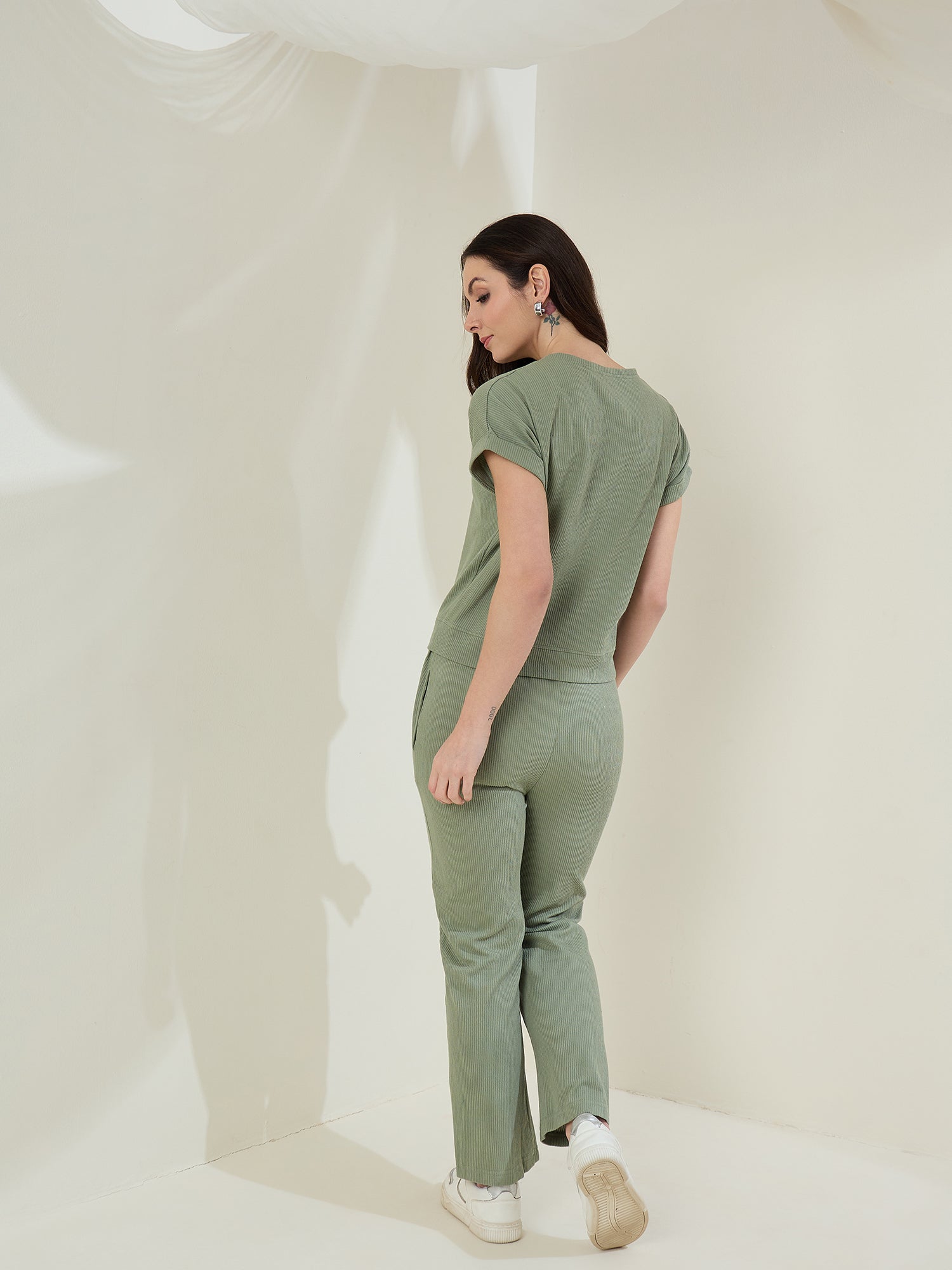 StyleStone Women's  Ribbed Cotton Co-Ord Set