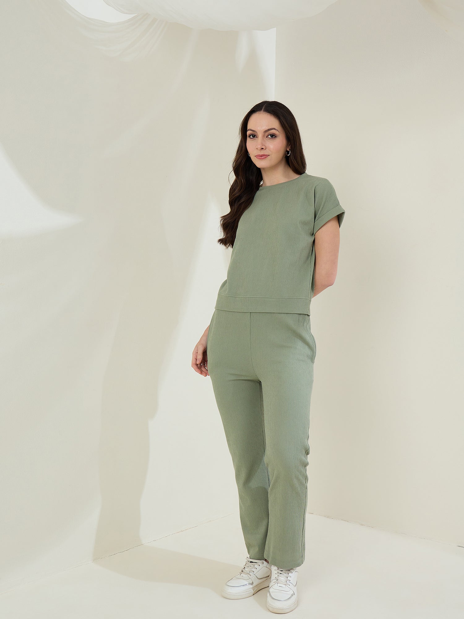 StyleStone Women's  Ribbed Cotton Co-Ord Set