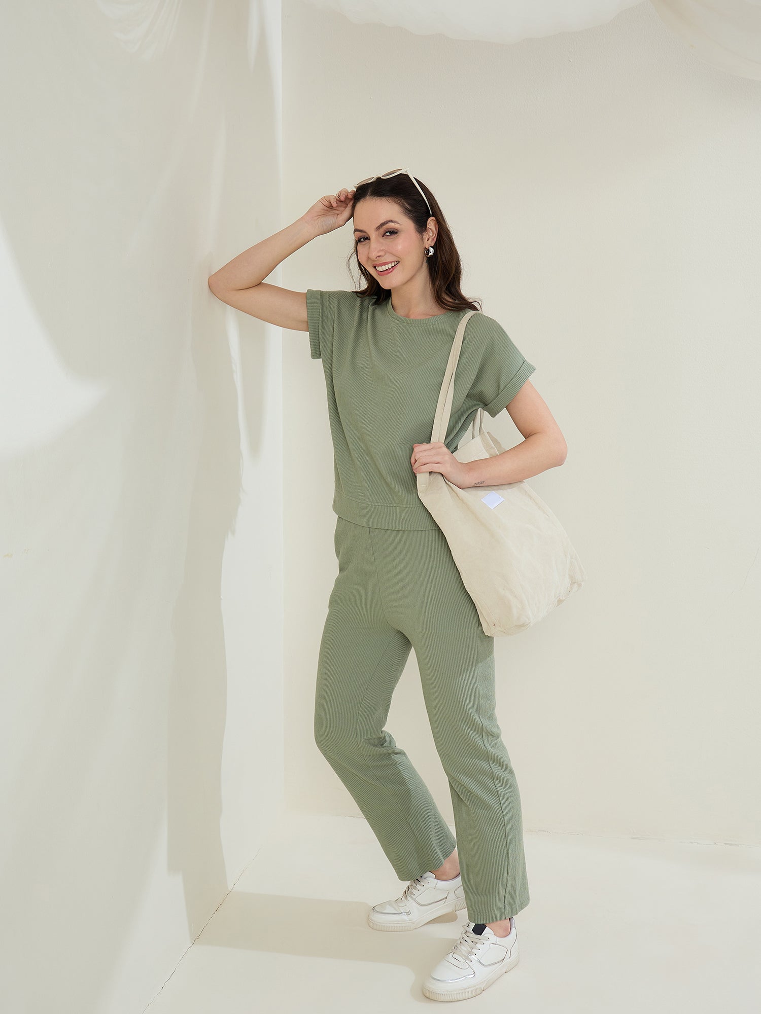 StyleStone Women's  Ribbed Cotton Co-Ord Set