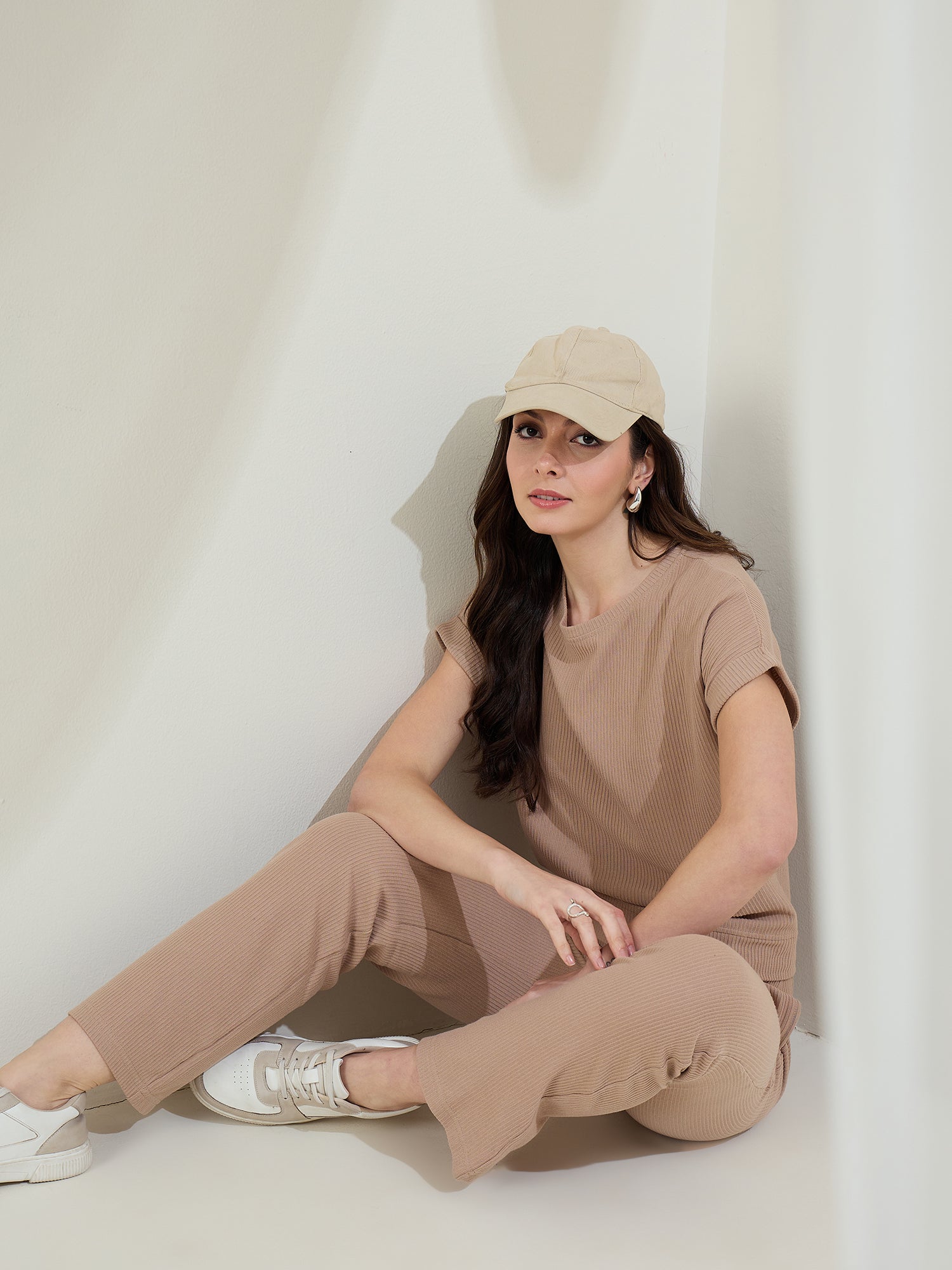 StyleStone Women's  Ribbed Cotton Co-Ord Set