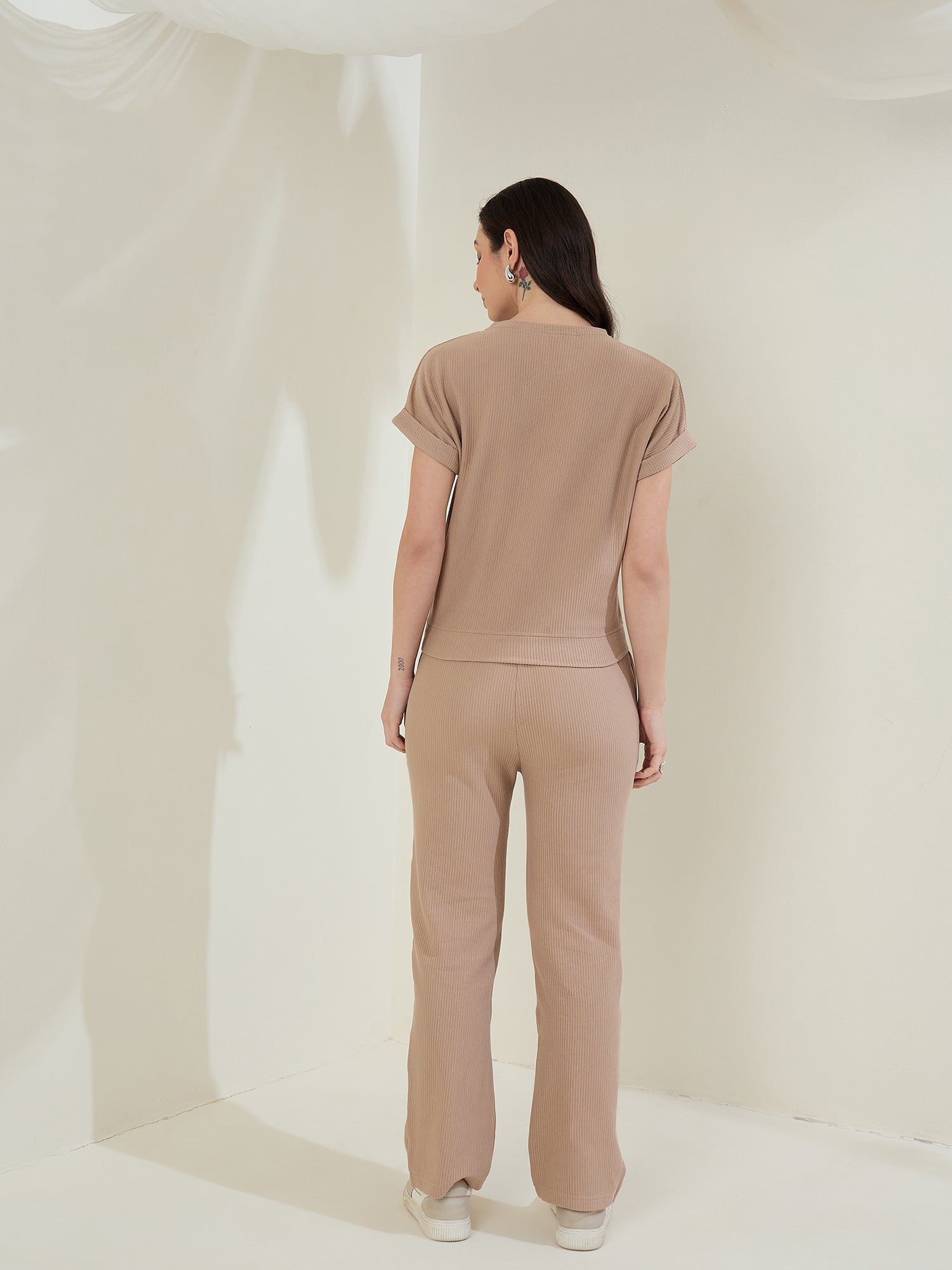 StyleStone Women's  Ribbed Cotton Co-Ord Set