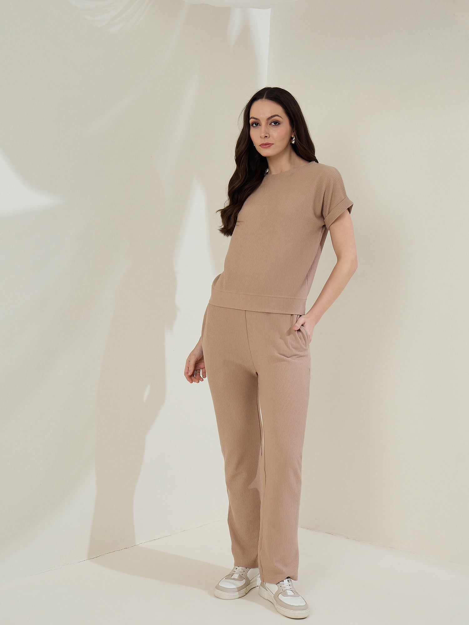 StyleStone Women's  Ribbed Cotton Co-Ord Set