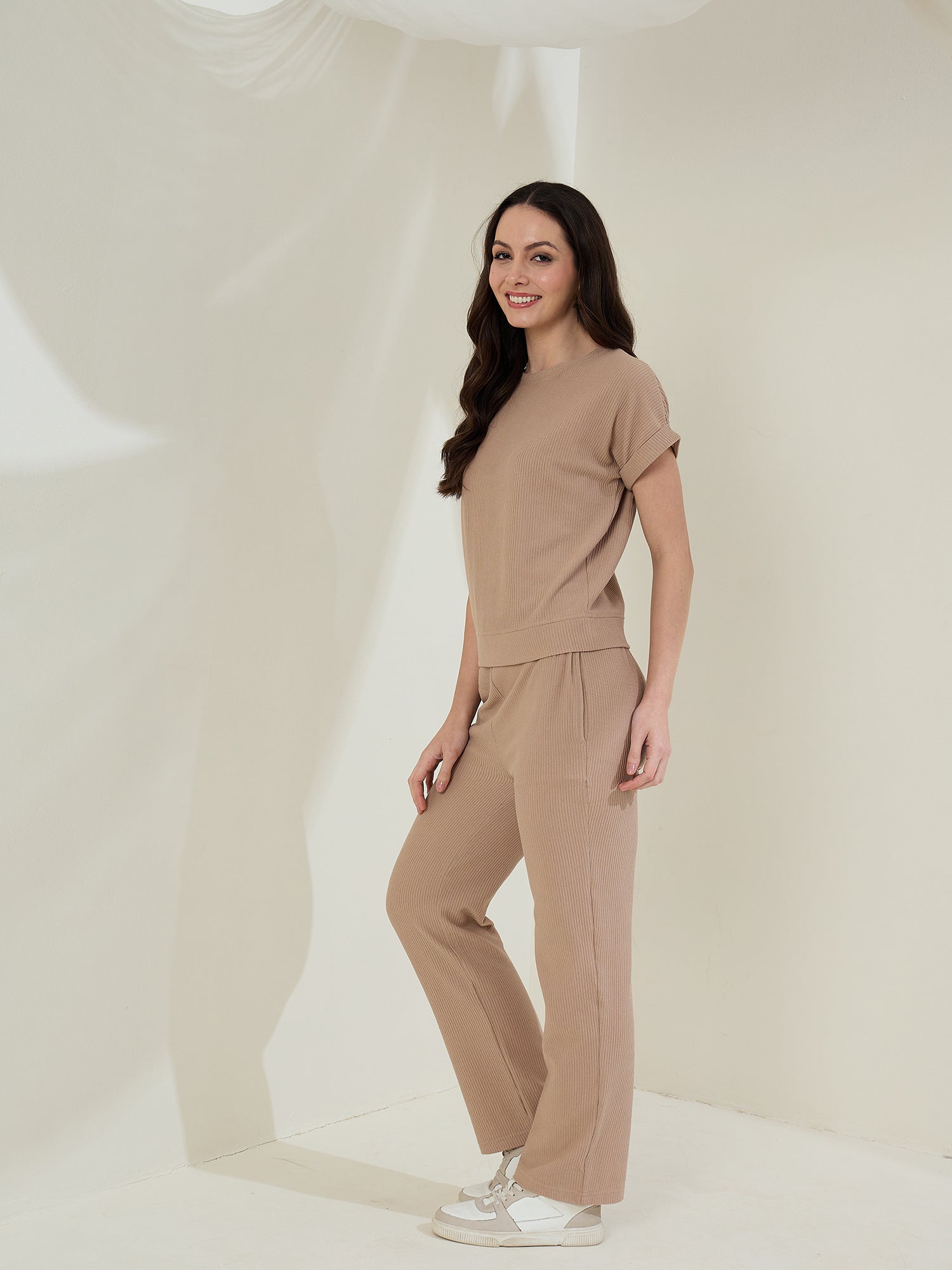 StyleStone Women's  Ribbed Cotton Co-Ord Set