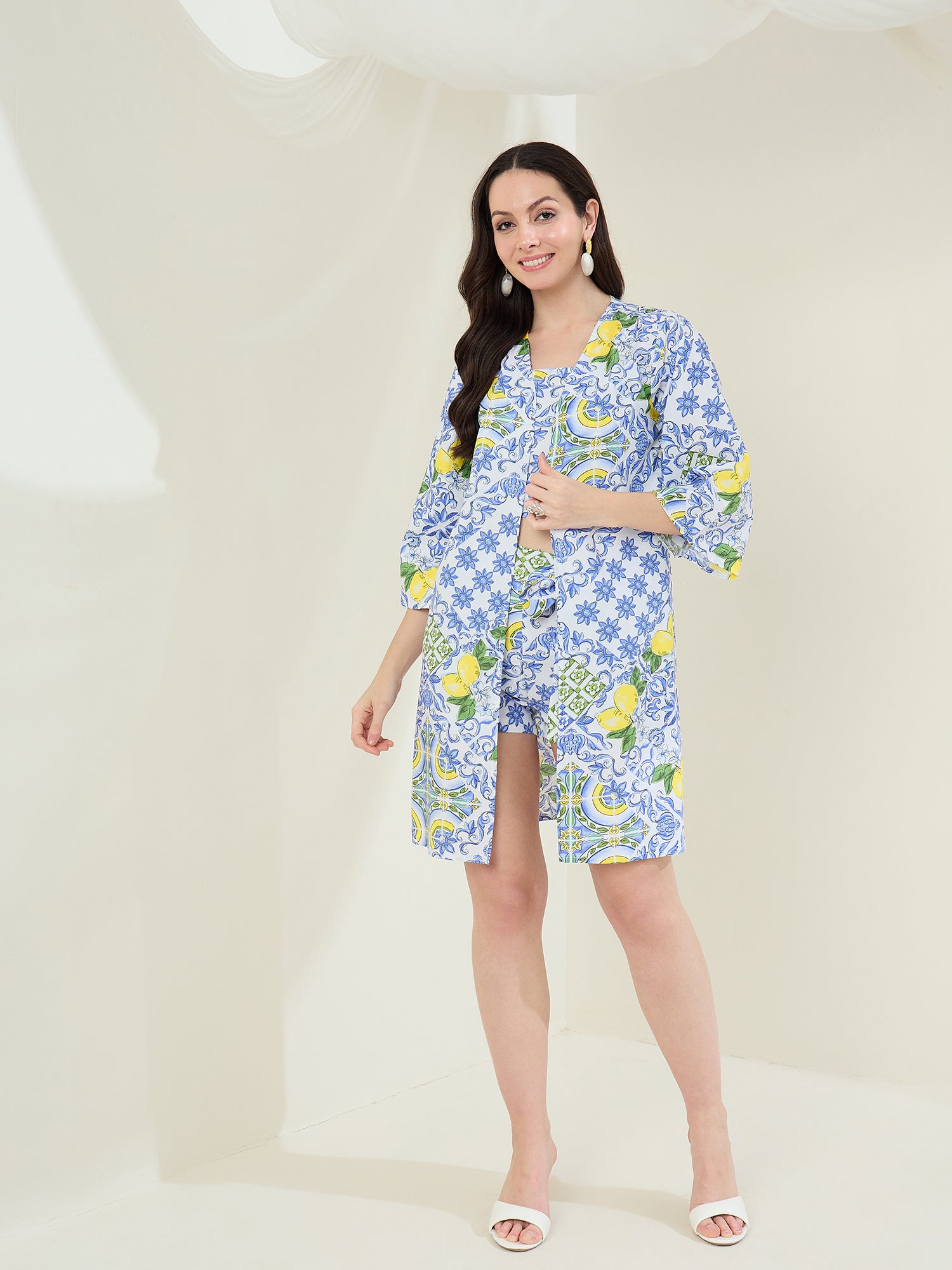 StyleStone Women's  Blue Printed 3 piece Rayon Co-Ord Set