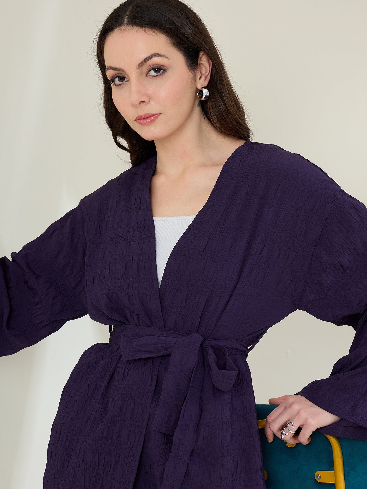 StyleStone Women's Purple Textured Shrug & Pant Set (inner not included)