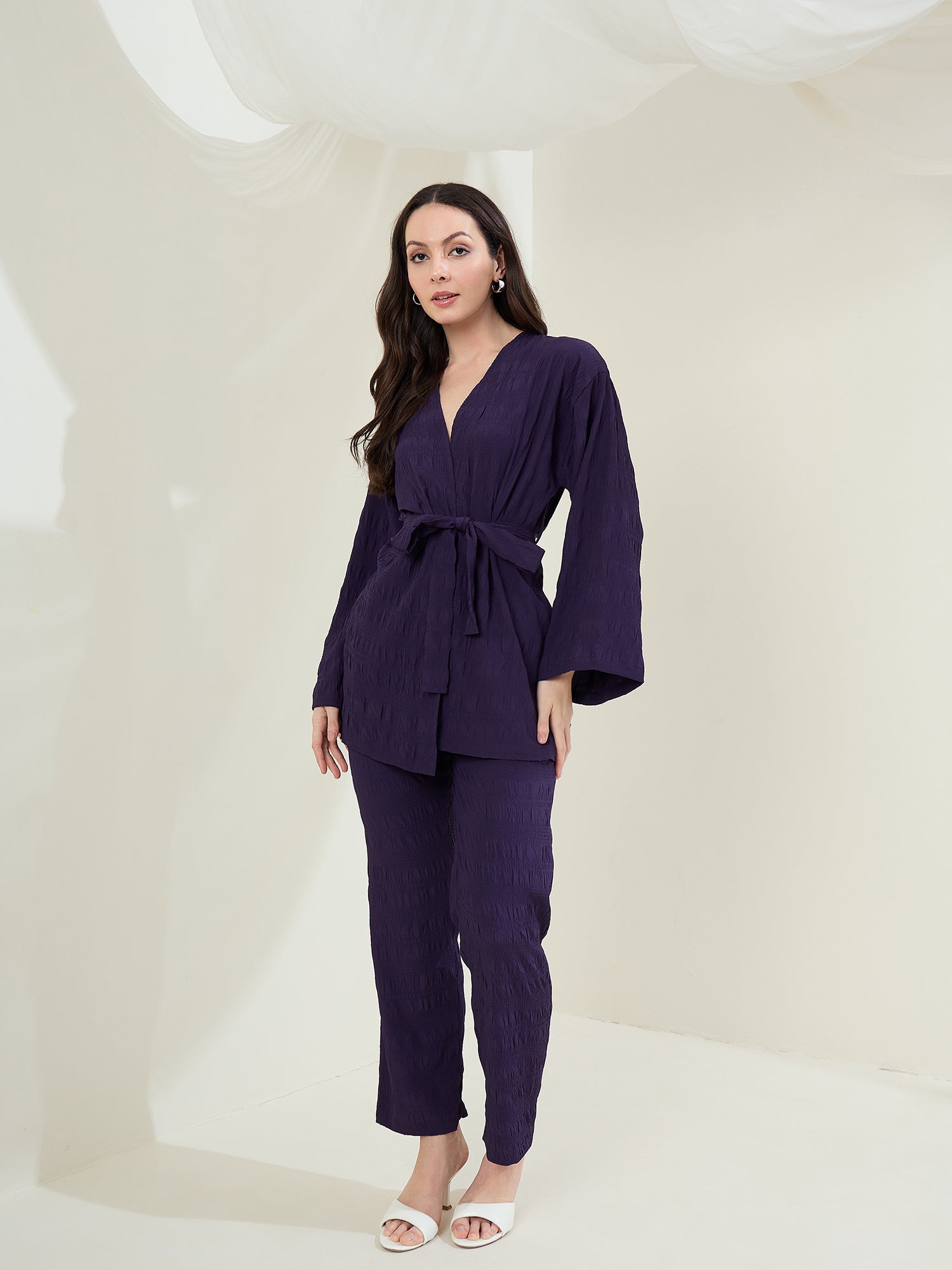 StyleStone Women's Purple Textured Shrug & Pant Set (inner not included)