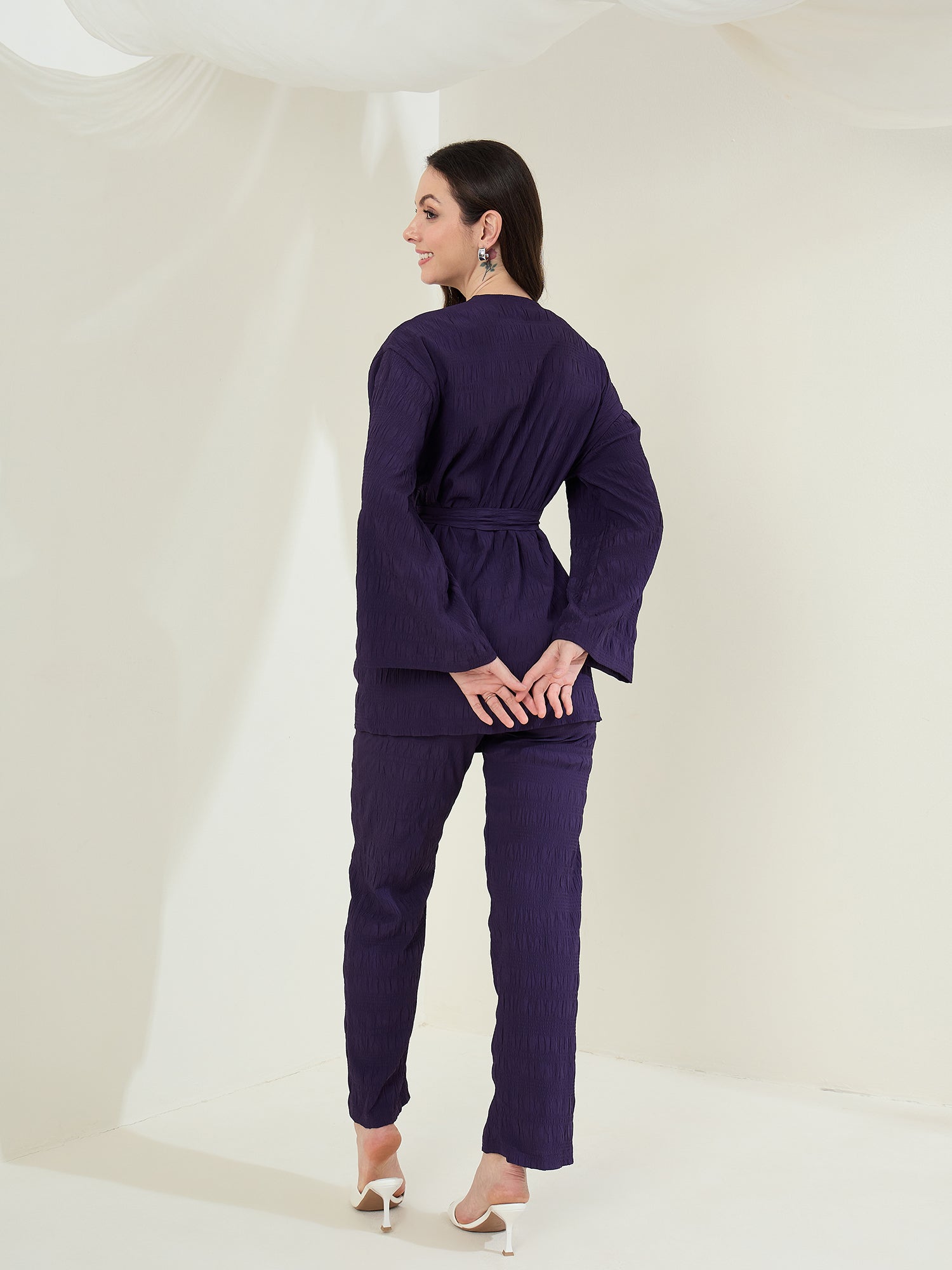 StyleStone Women's Purple Textured Shrug & Pant Set (inner not included)