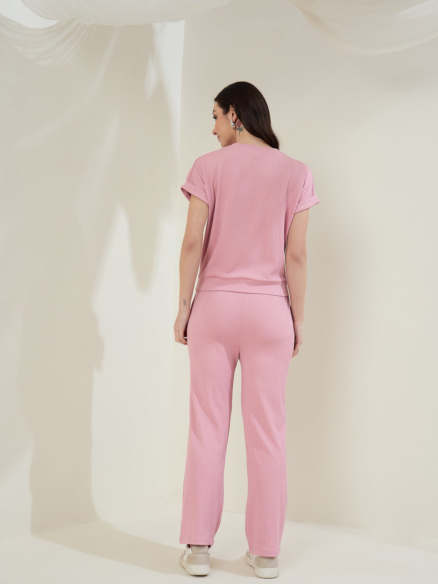 StyleStone Women's Pink Self Design Co-Ord Set