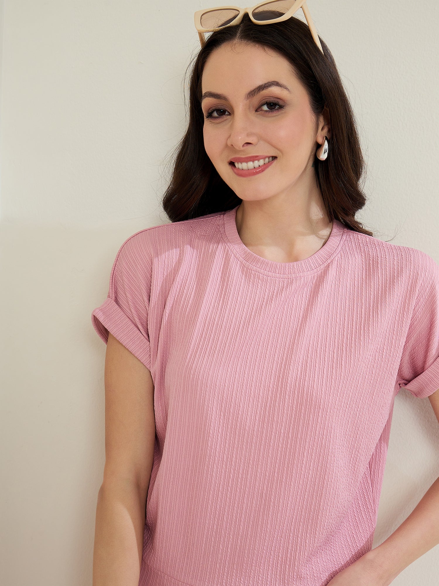 StyleStone Women's Pink Self Design Co-Ord Set