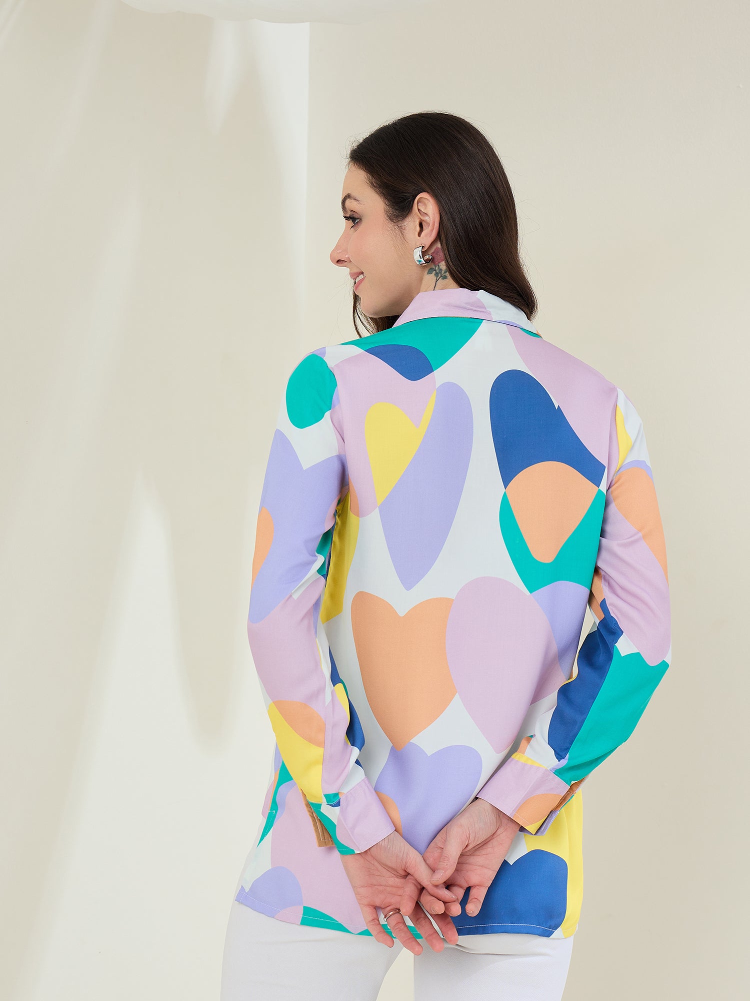 StyleStone Women's Heart Print Rayon Shirt