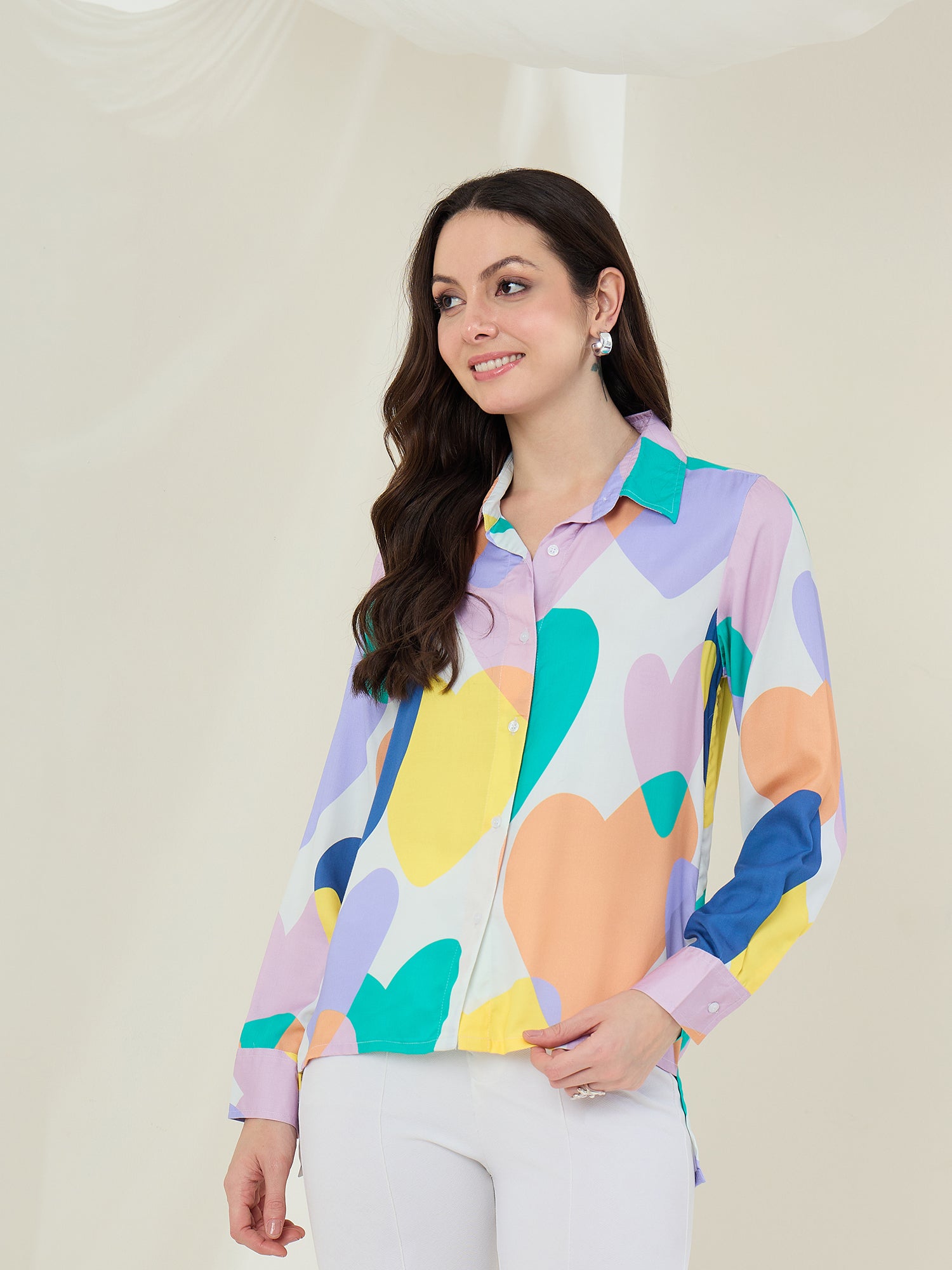 StyleStone Women's Heart Print Rayon Shirt