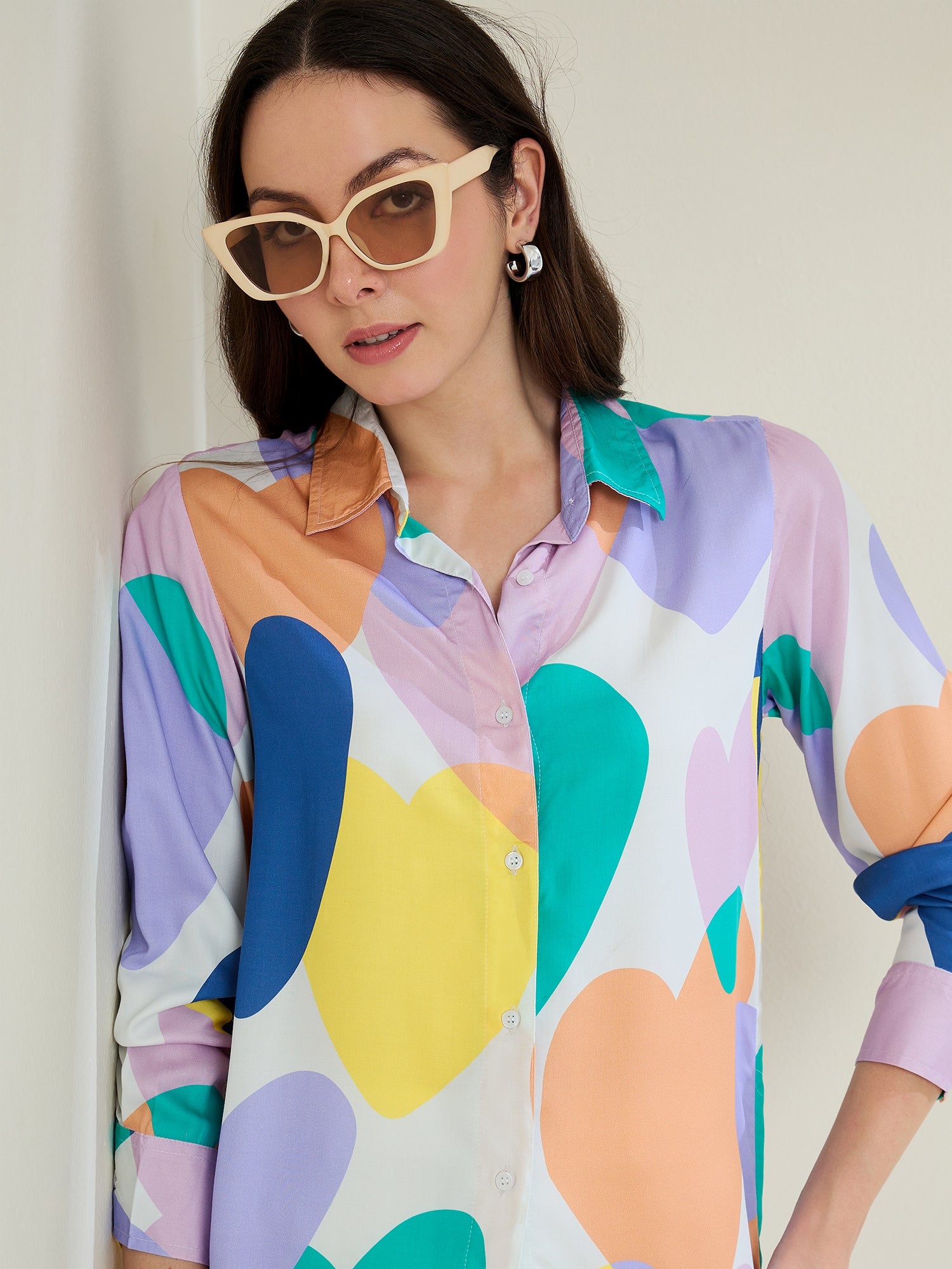 StyleStone Women's Heart Print Rayon Shirt
