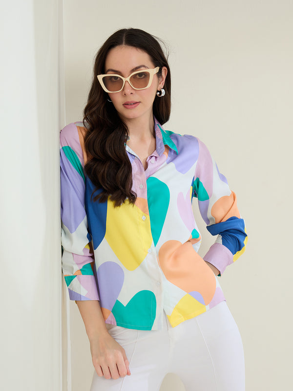 StyleStone Women's Heart Print Rayon Shirt