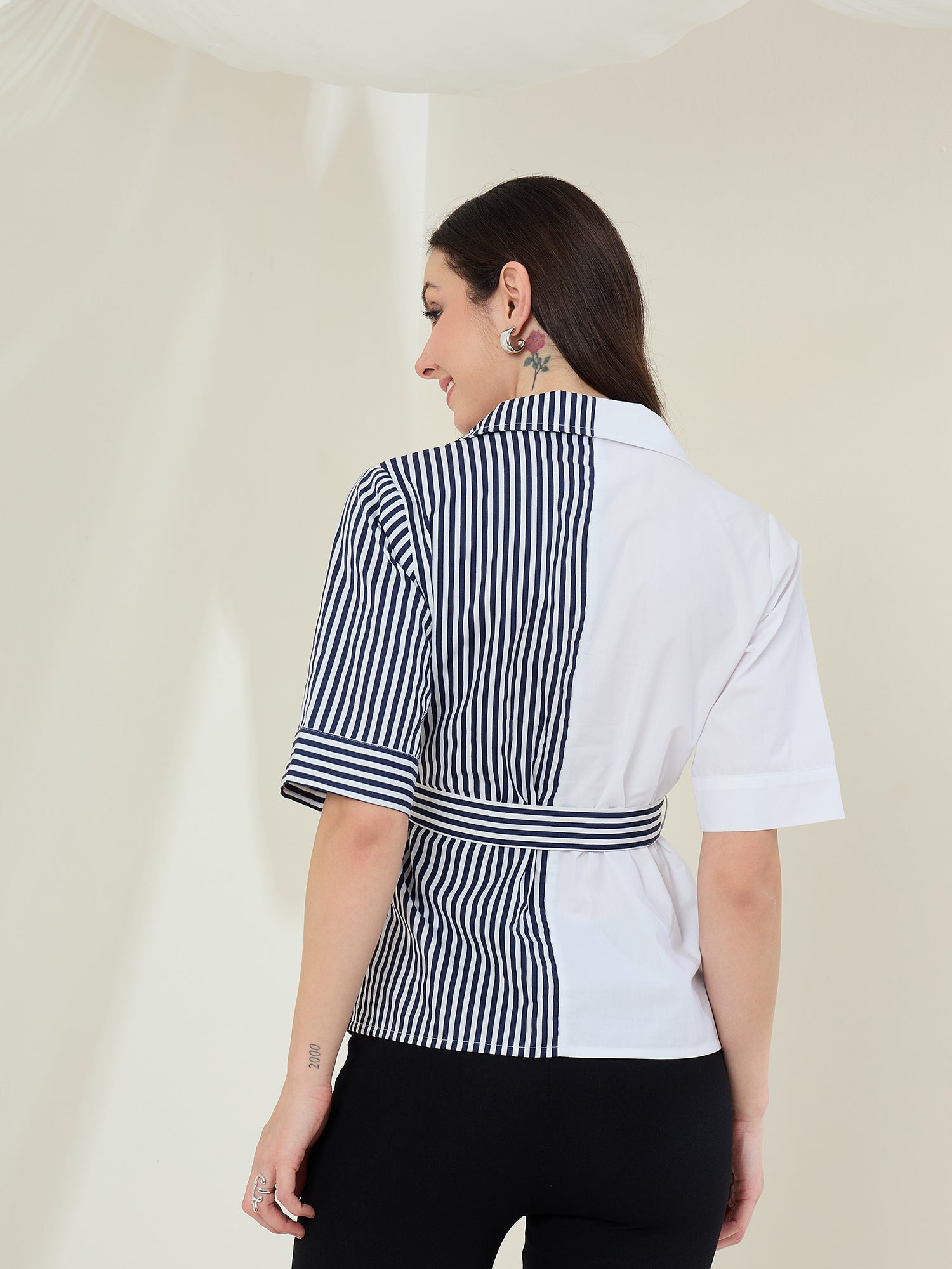 StyleStone Women's Striped Color Block Wrap Top