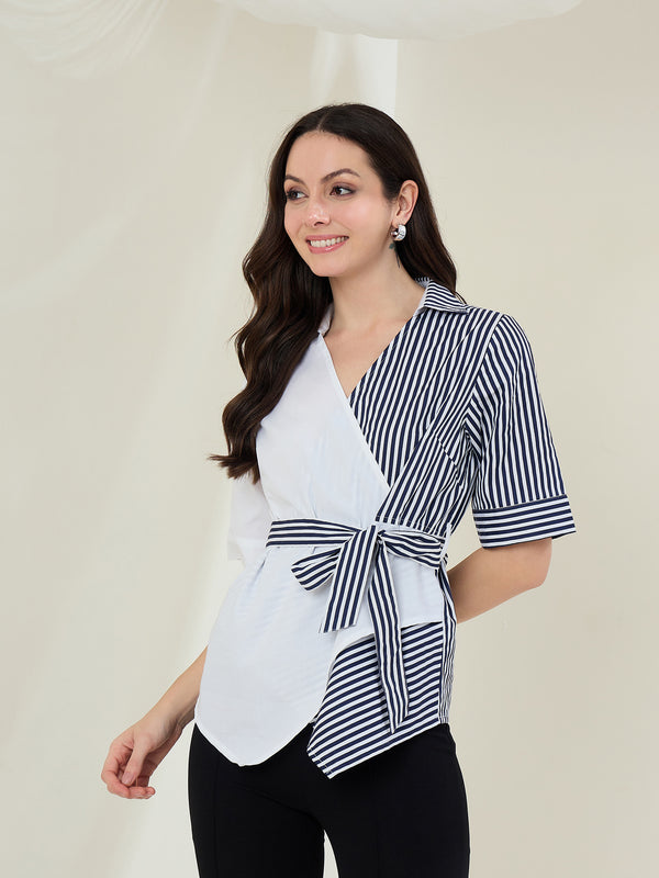 StyleStone Women's Striped Color Block Wrap Top
