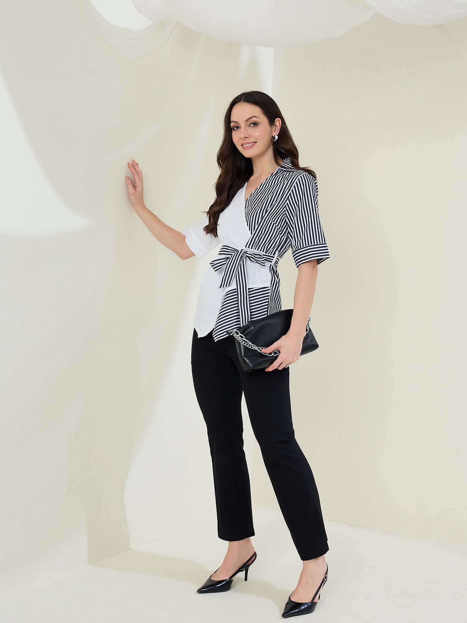 StyleStone Women's Striped Color Block Wrap Top