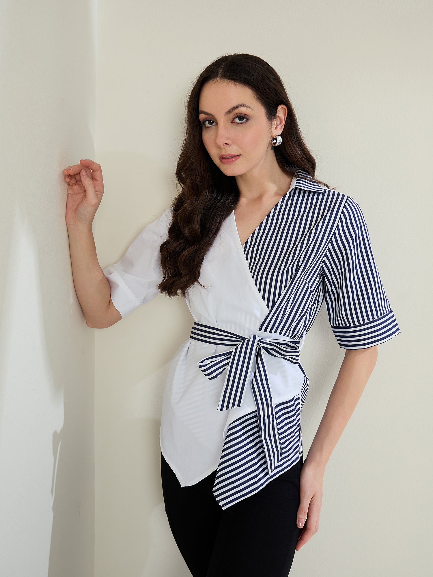 StyleStone Women's Striped Color Block Wrap Top