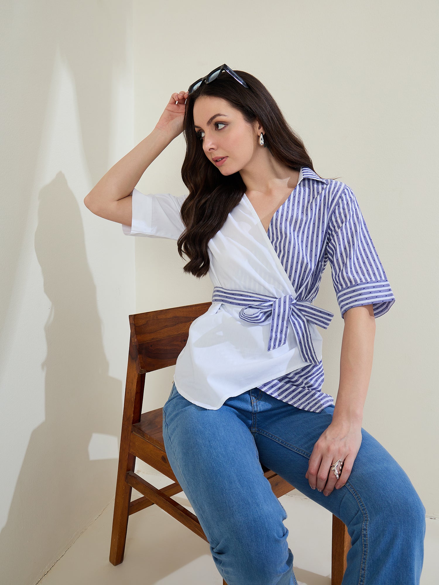 StyleStone Women's Striped Color Block Wrap Top