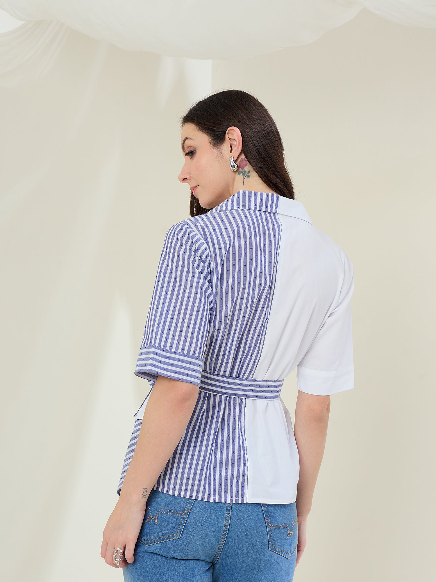 StyleStone Women's Striped Color Block Wrap Top