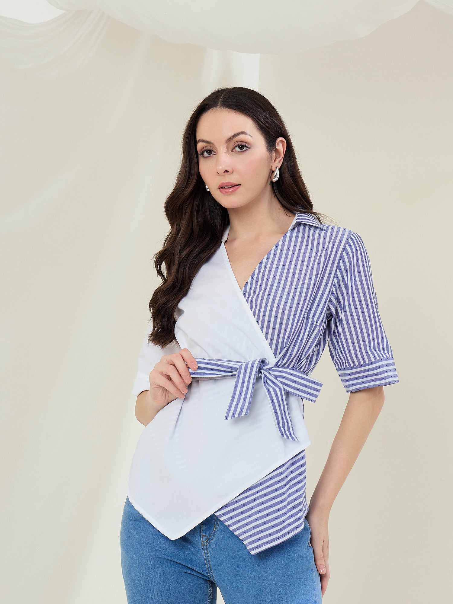 StyleStone Women's Striped Color Block Wrap Top
