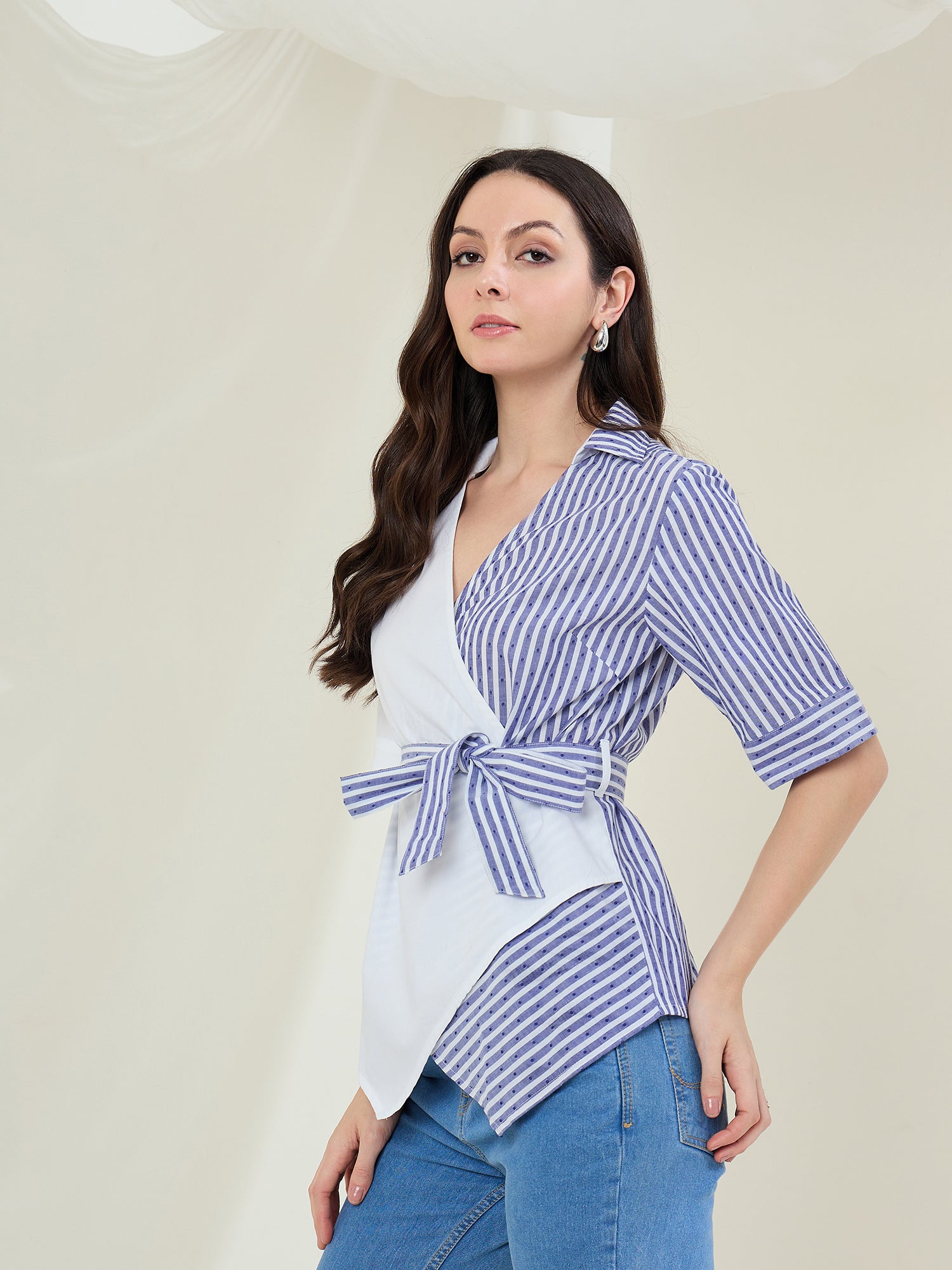 StyleStone Women's Striped Color Block Wrap Top