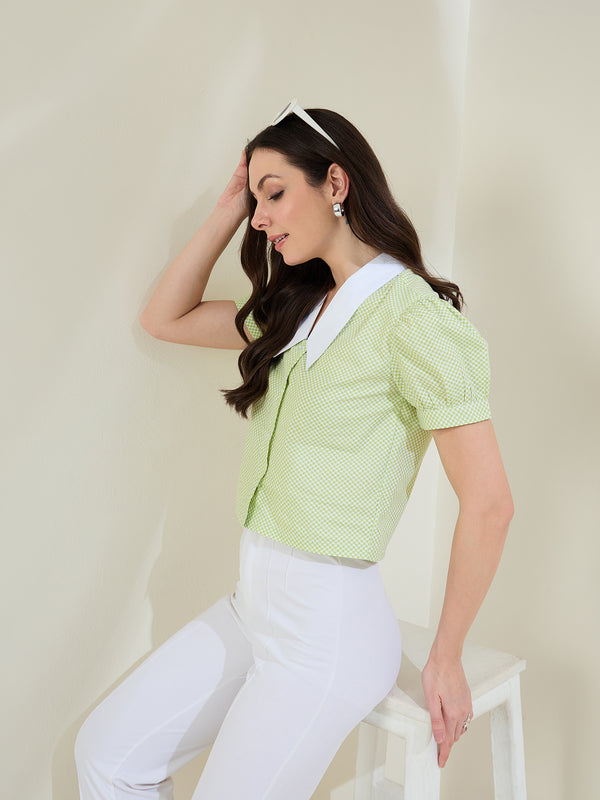 StyleStone Women's Check Shirt with Pointed White Collar