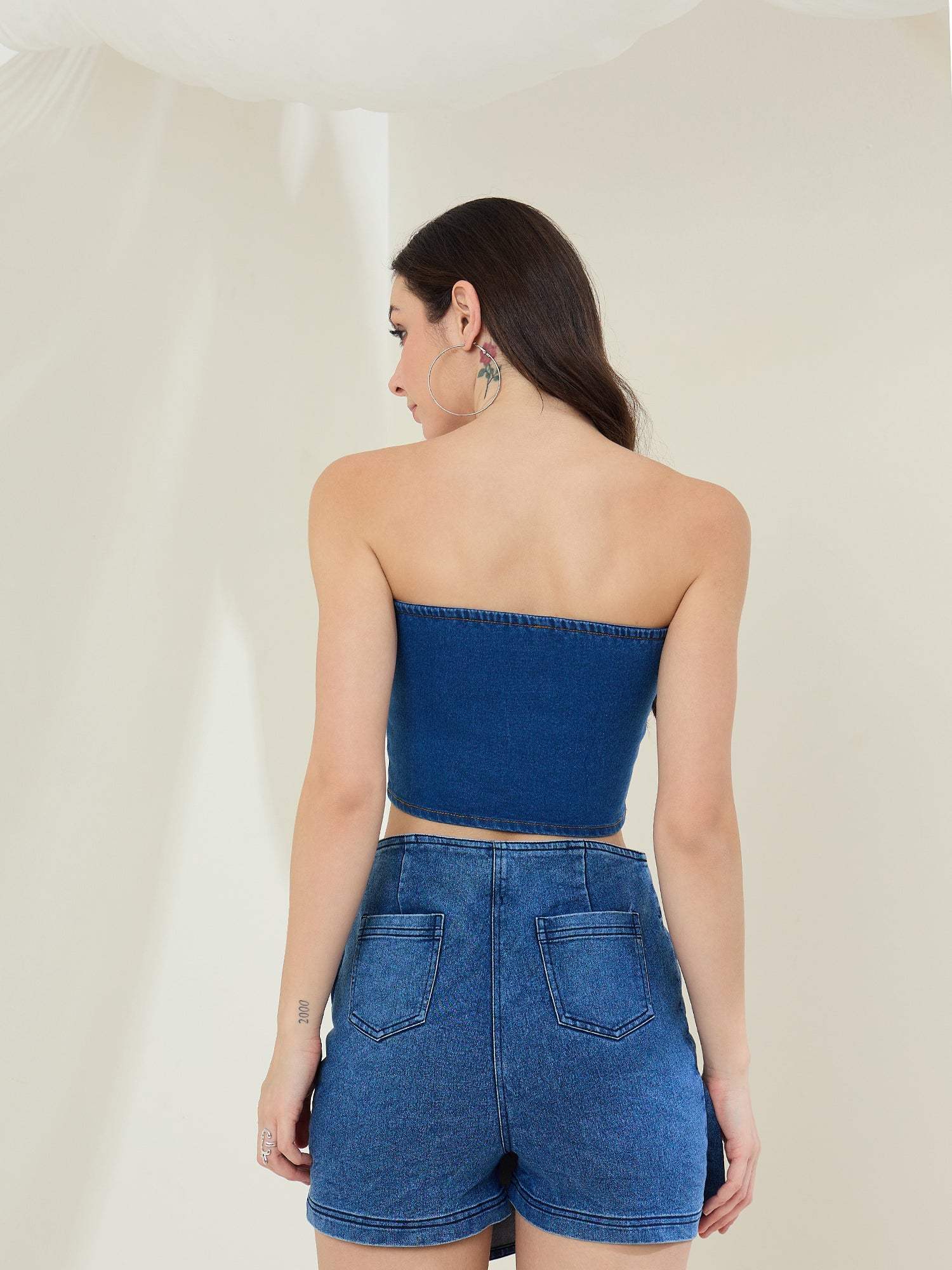 StyleStone Women's Denim Off Shoulder  Crop Top