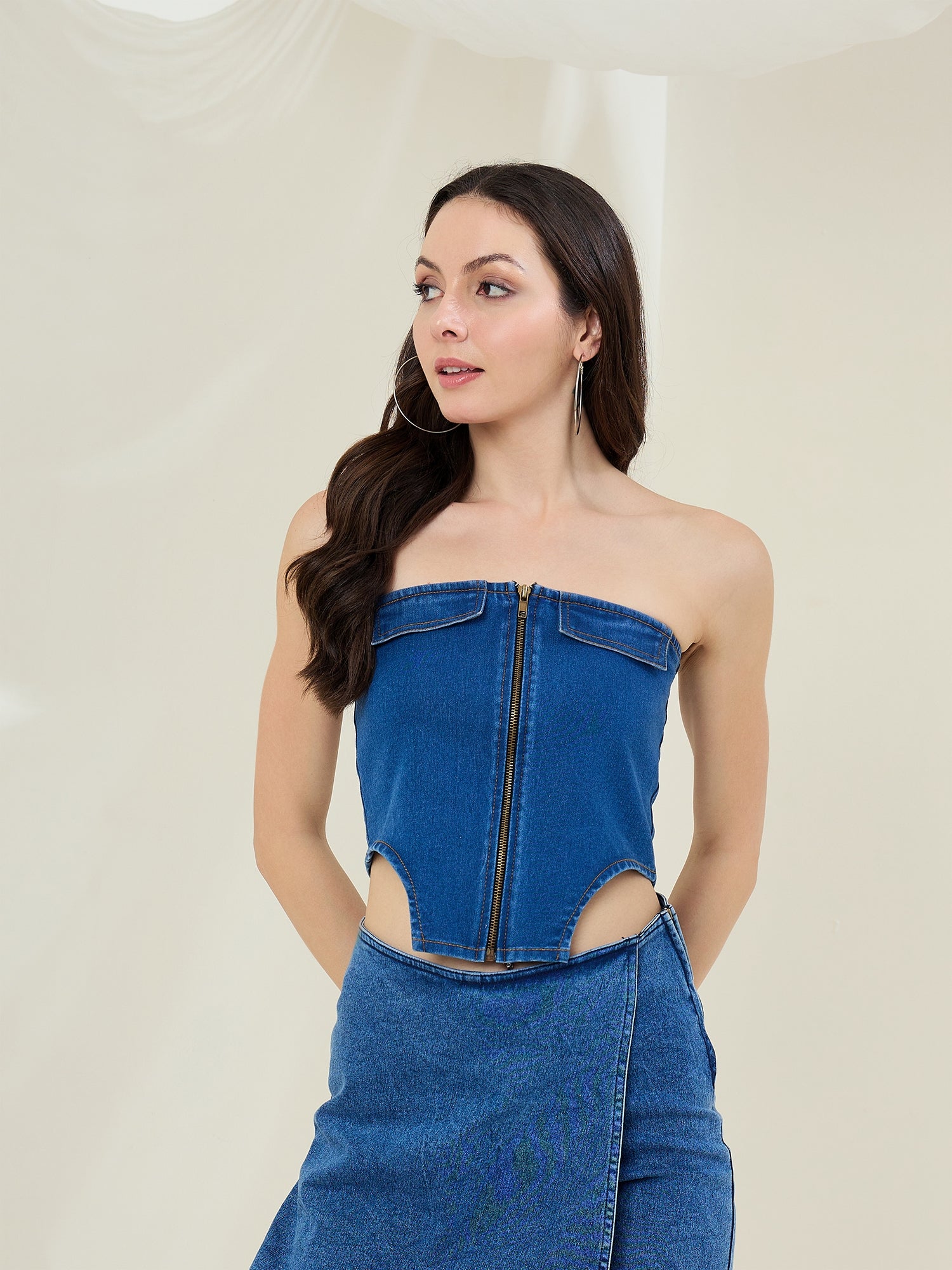 StyleStone Women's Denim Off Shoulder  Crop Top