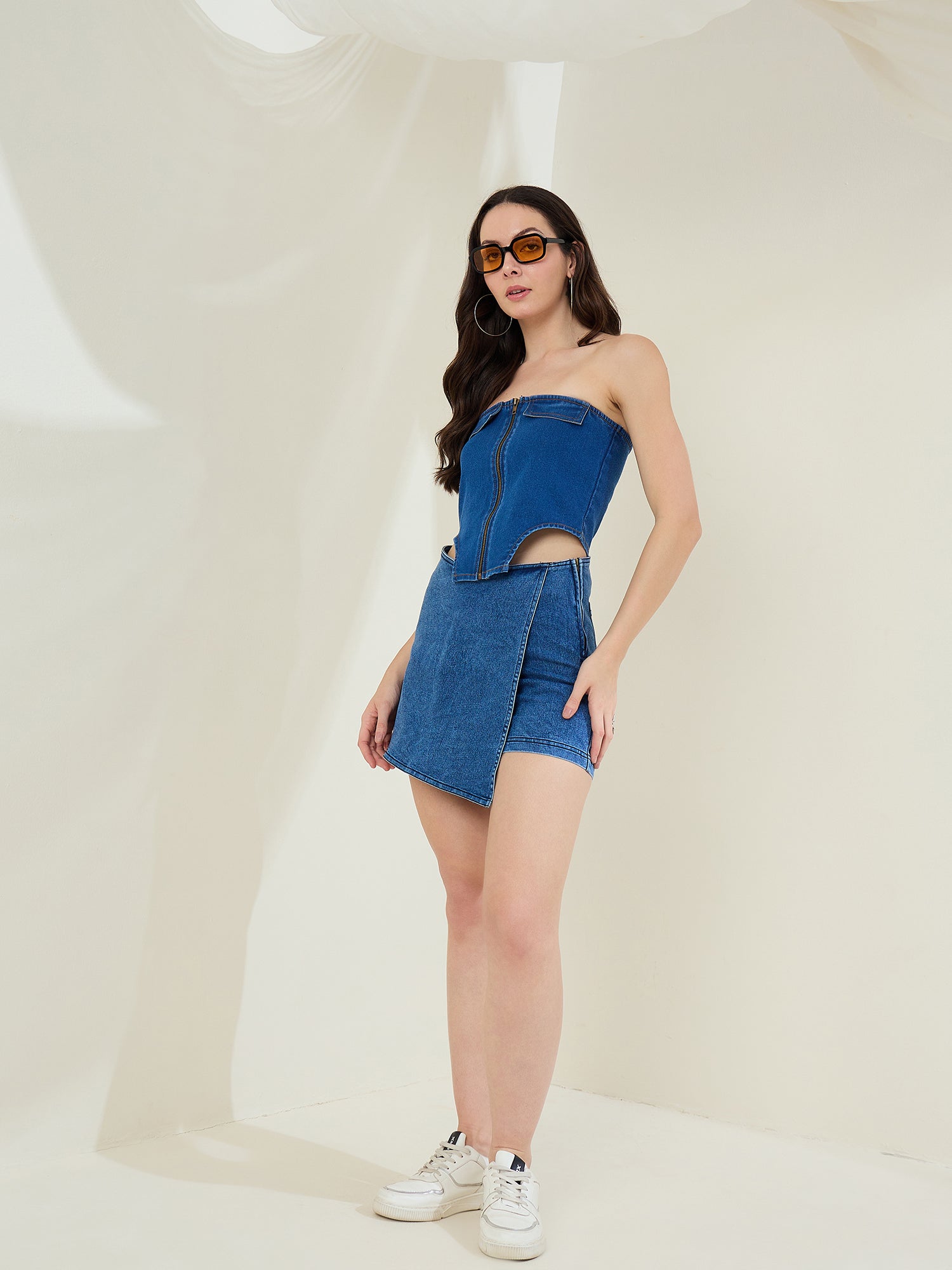 StyleStone Women's Denim Off Shoulder  Crop Top