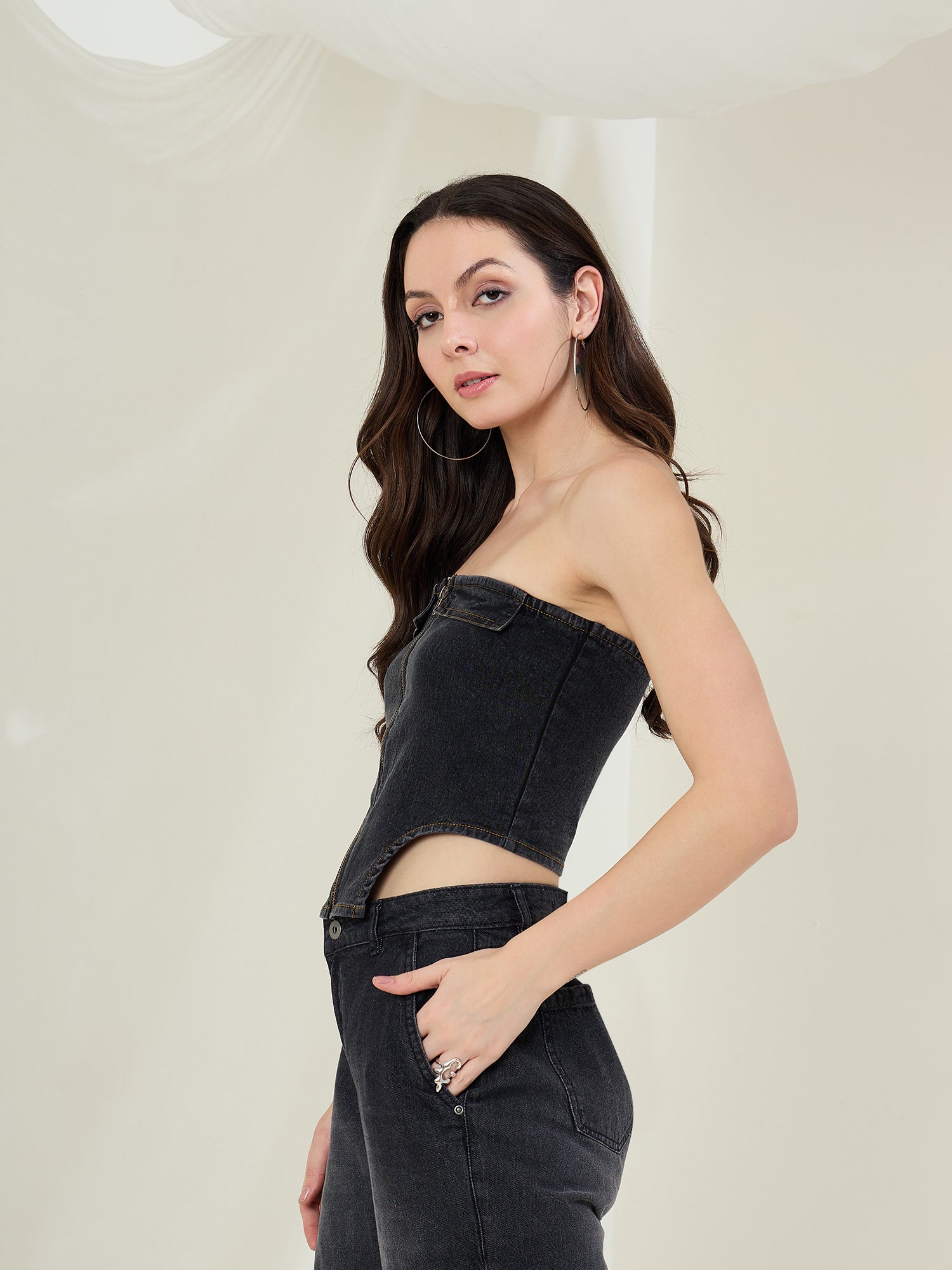 StyleStone Women's Denim Off Shoulder  Crop Top