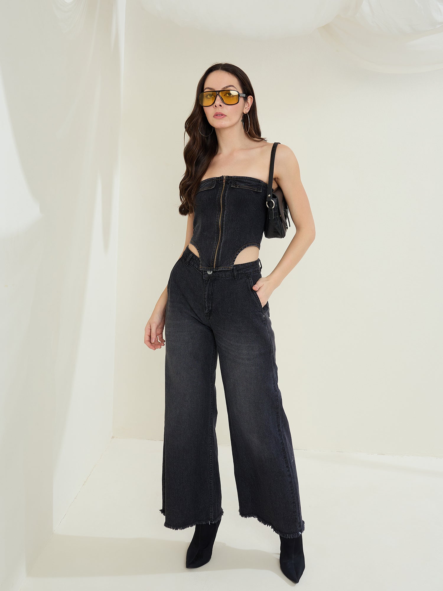 StyleStone Women's Denim Off Shoulder  Crop Top