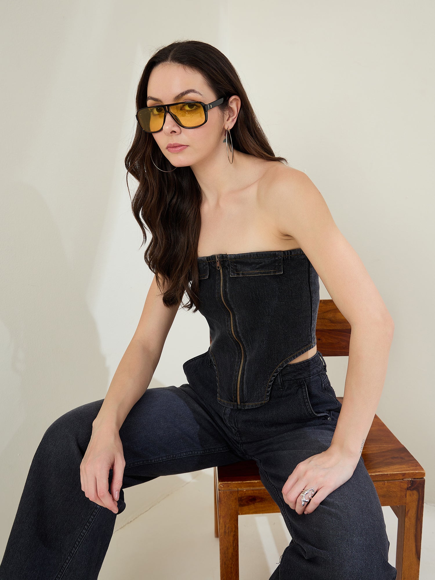 StyleStone Women's Denim Off Shoulder  Crop Top