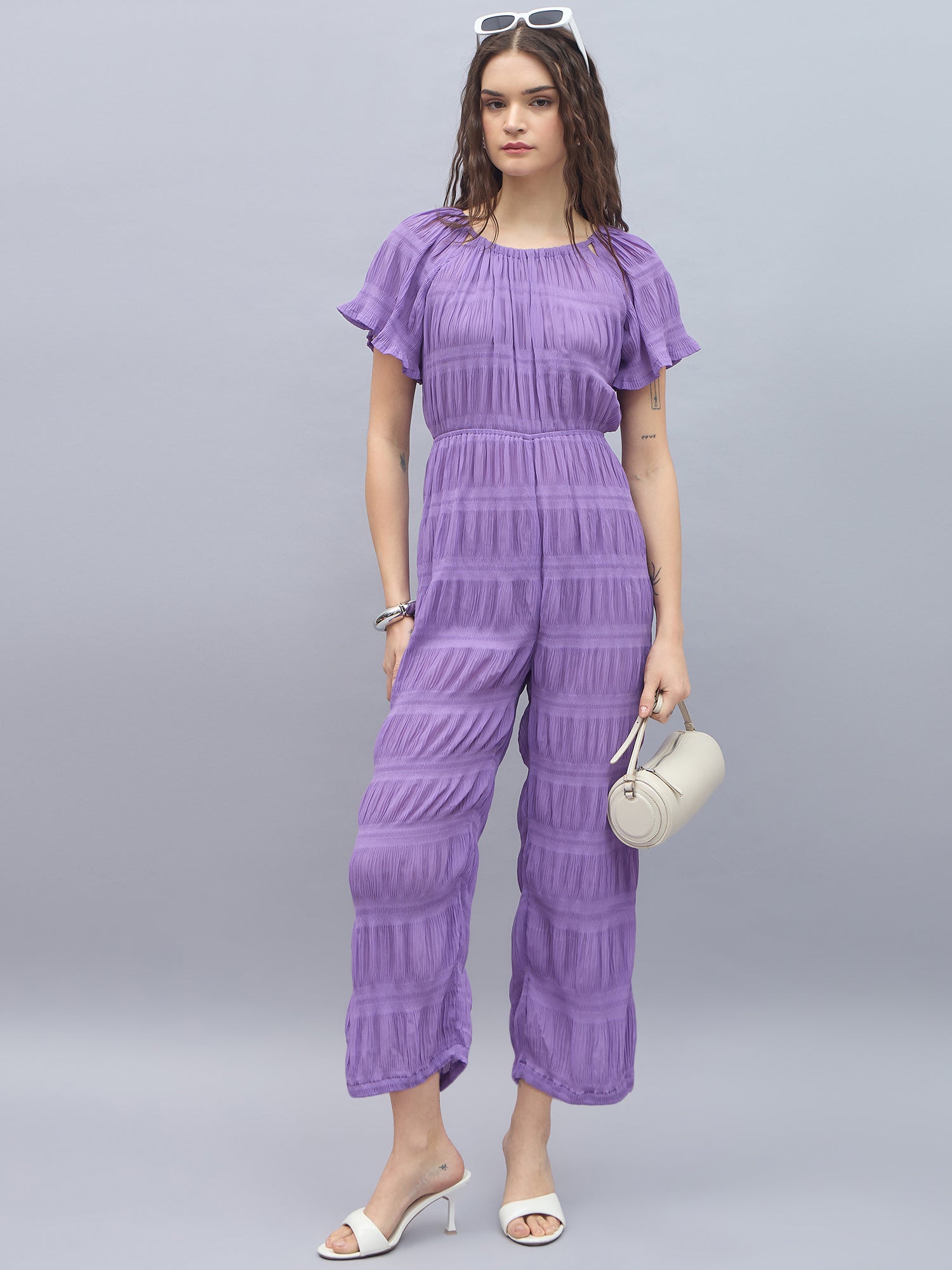 StyleStone Women's Crinkle Polyester Jumpsuit