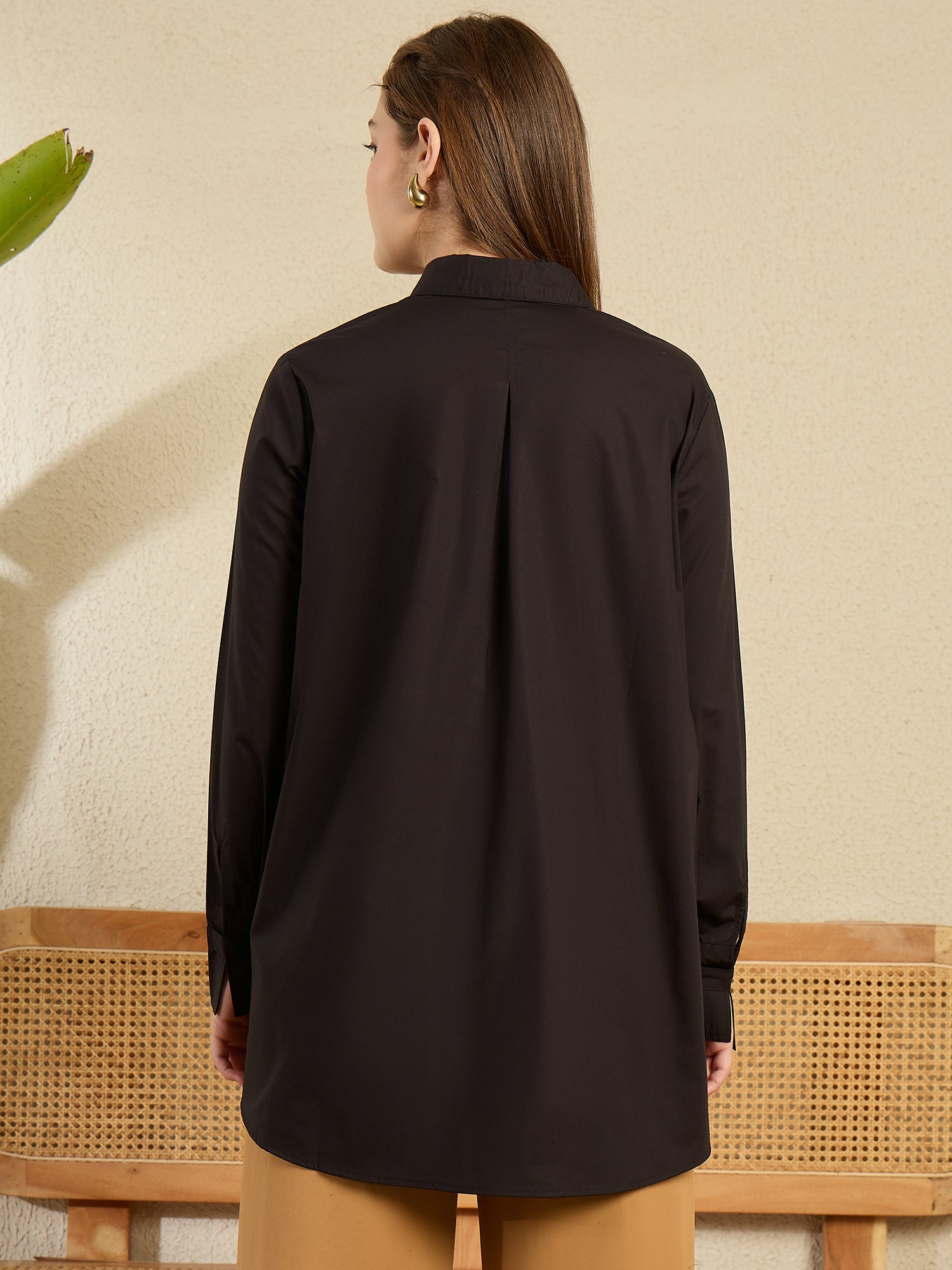 StyleStone Women's Black Cotton Lose Fit HiLo Shirt