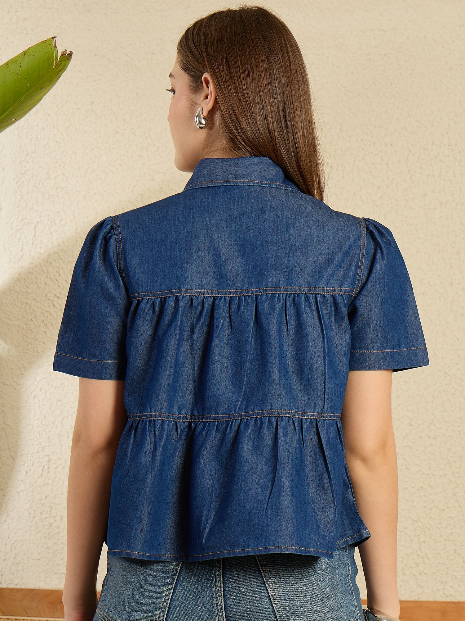 StyleStone Women's Denim Tiered Top