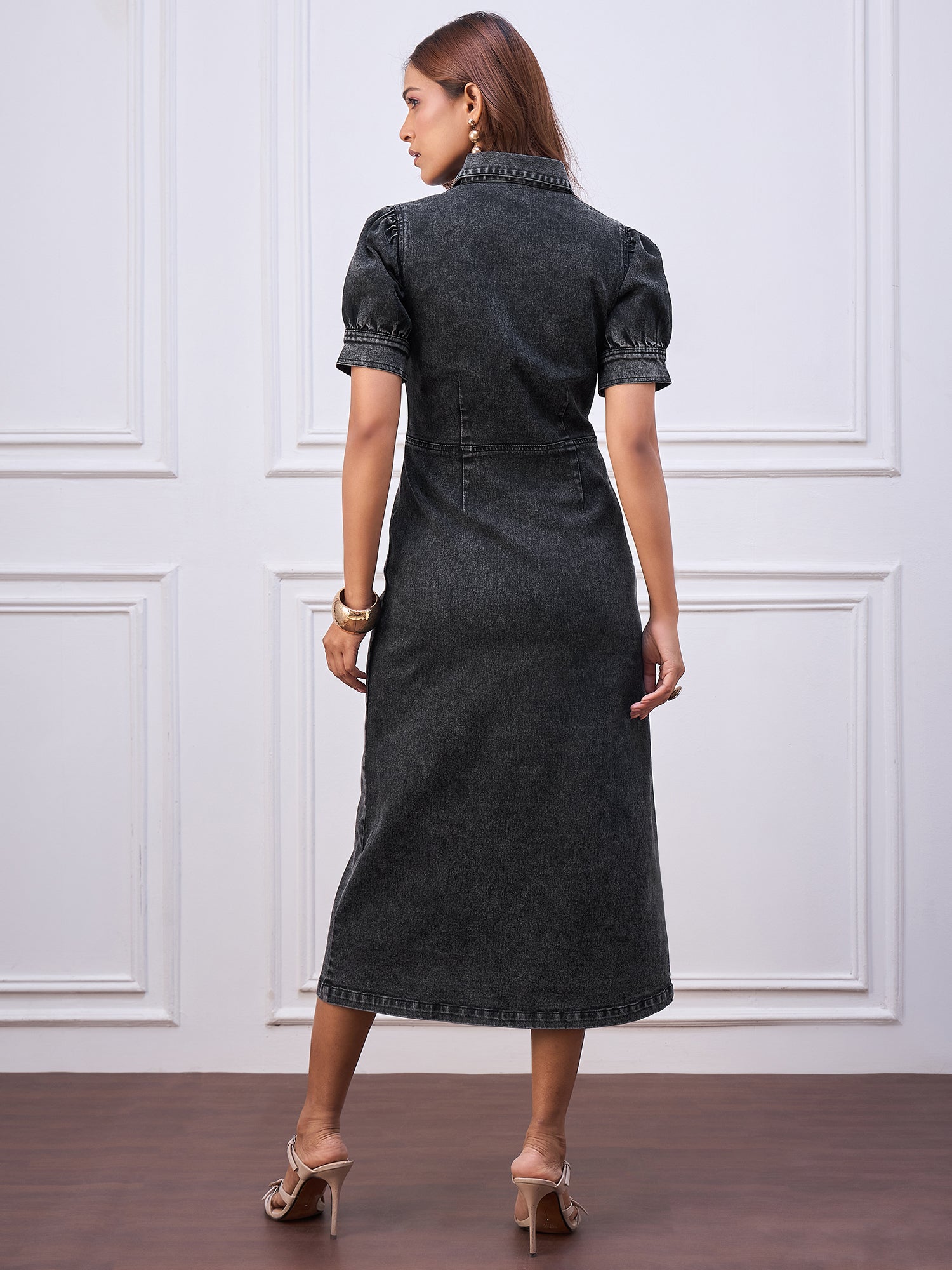 StyleStone Women's Black Denim fitted Dress