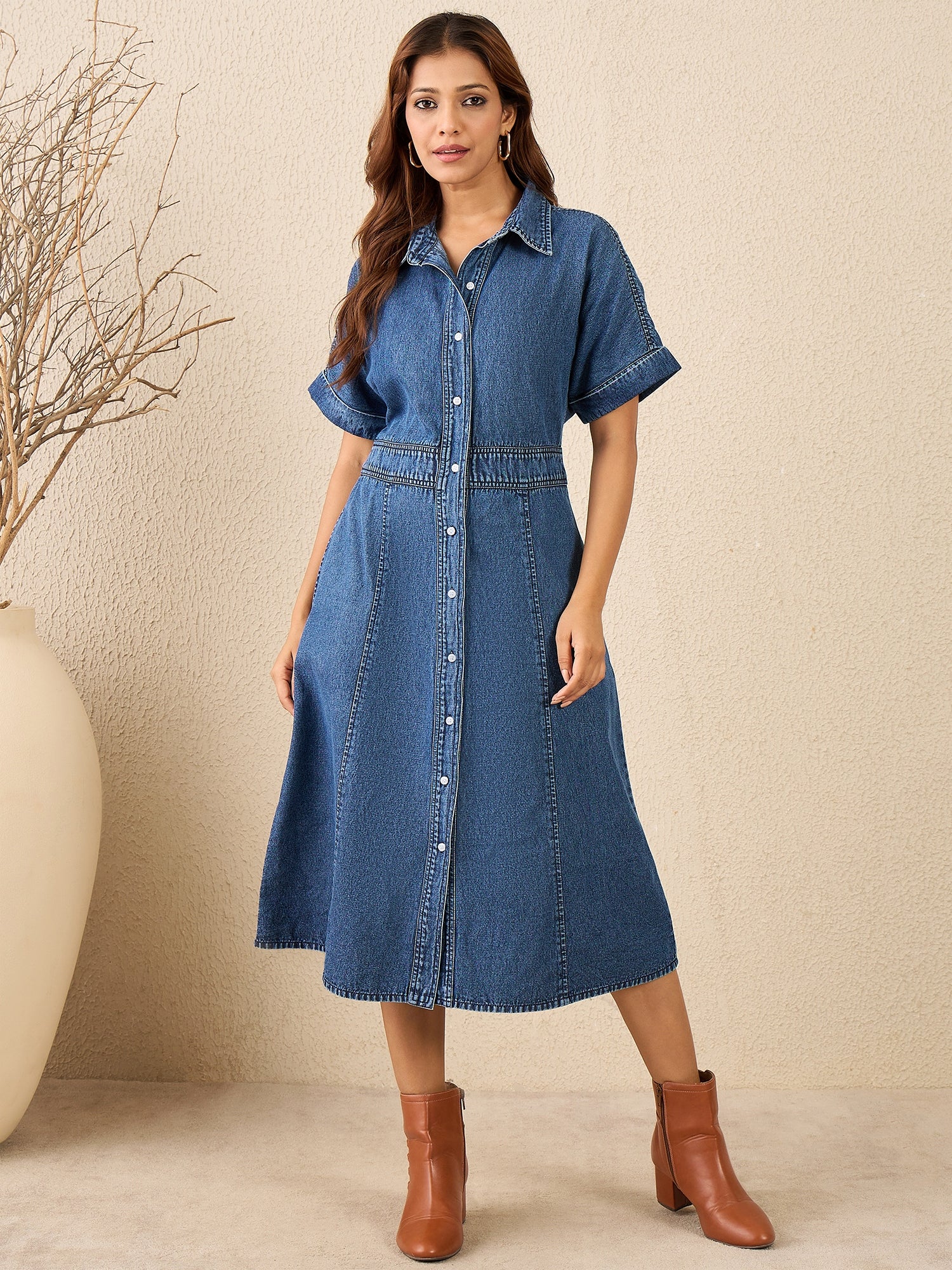 StyleStone Women's Denim Midi Dress