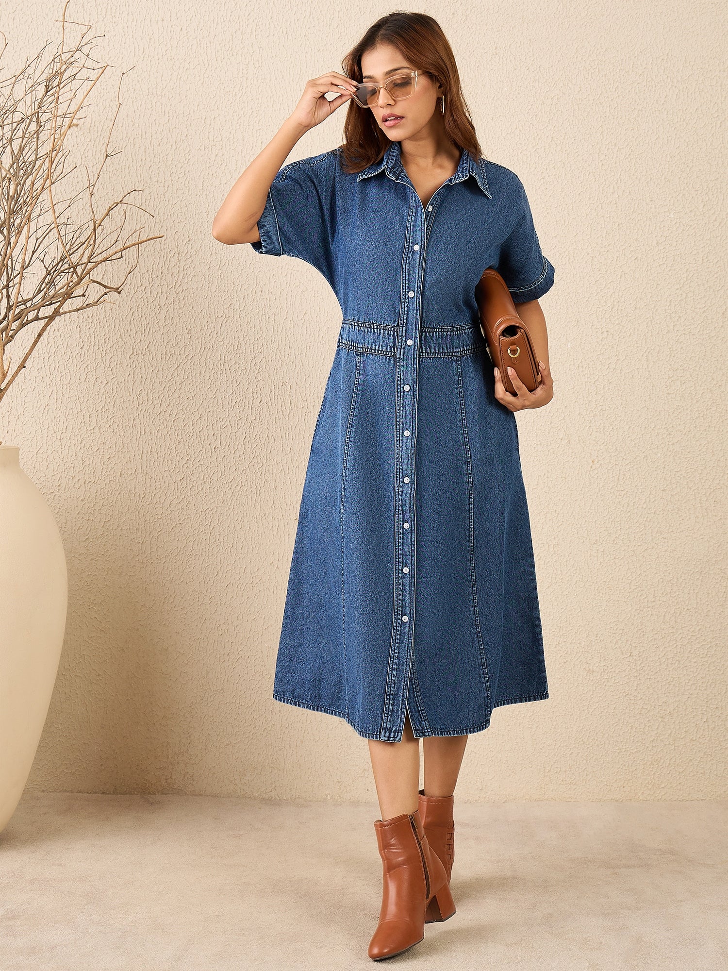 StyleStone Women's Denim Midi Dress