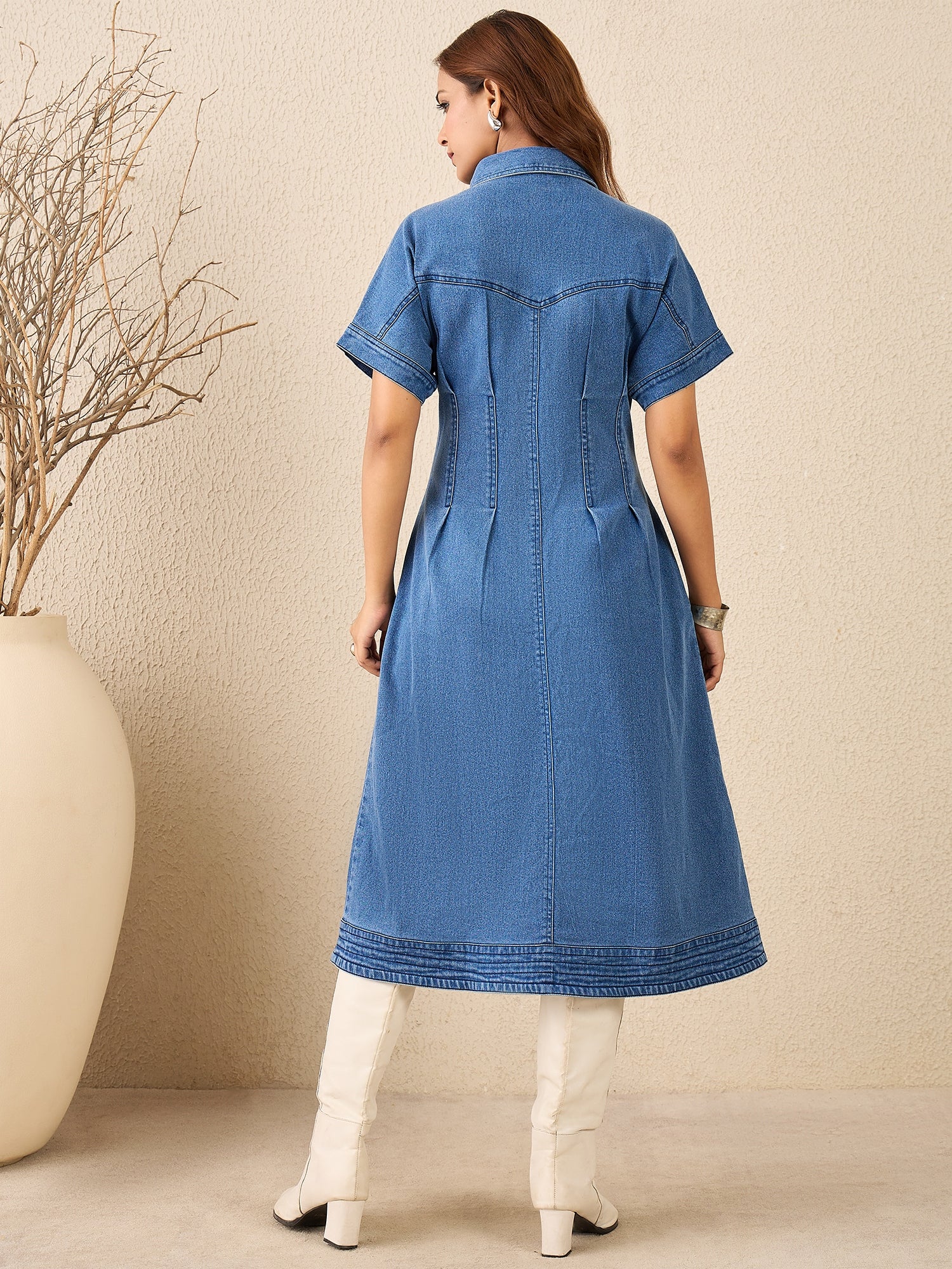 StyleStone Women's Waist Fitted Denim Lycra Dress