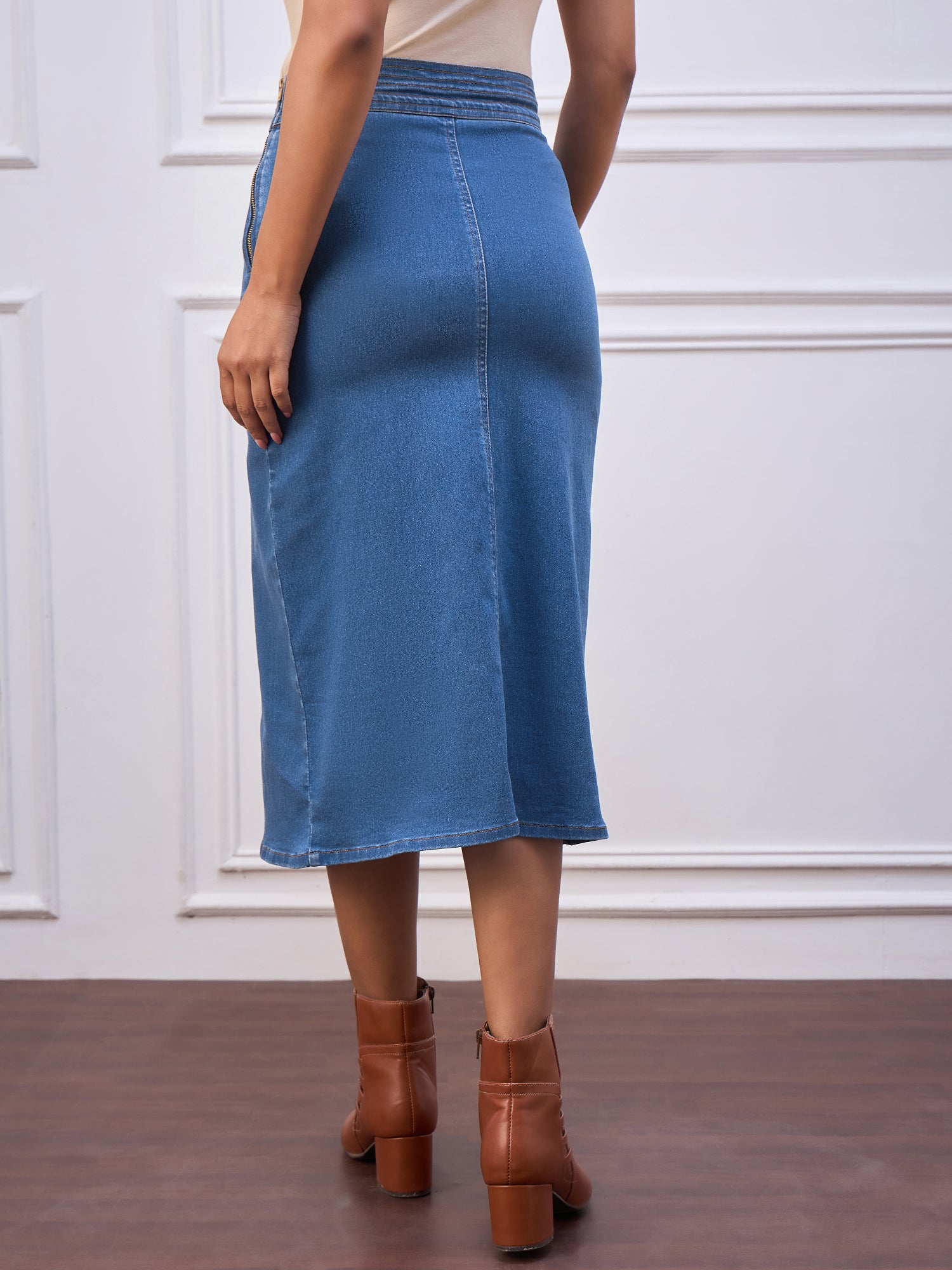 StyleStone Women's Light wash  Denim Skirt with Stitch detail