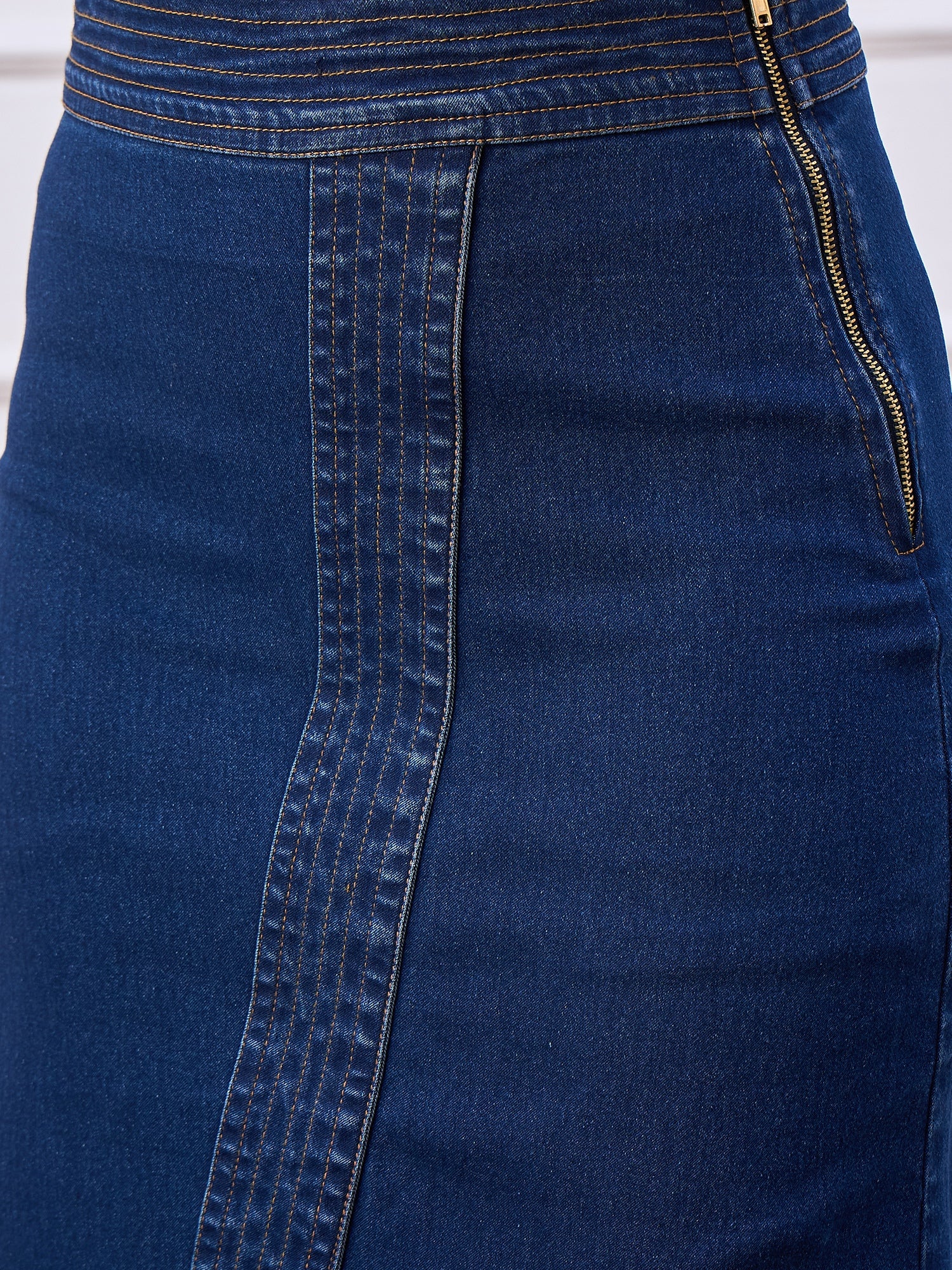 StyleStone Women's Navy Denim Skirt with Stitch Detail